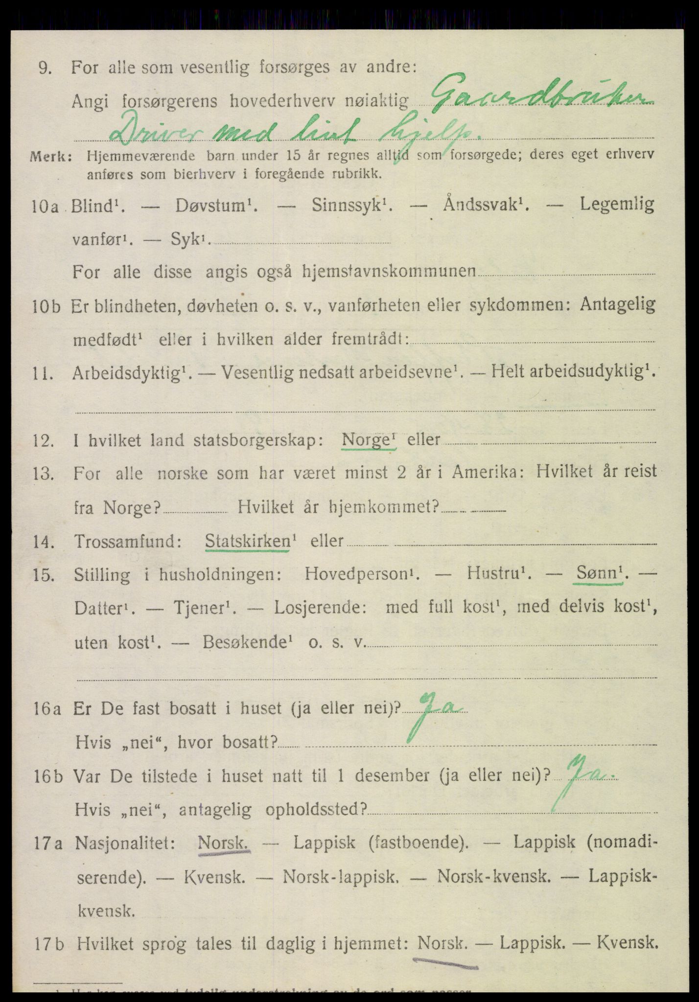 SAT, 1920 census for Velfjord, 1920, p. 3500