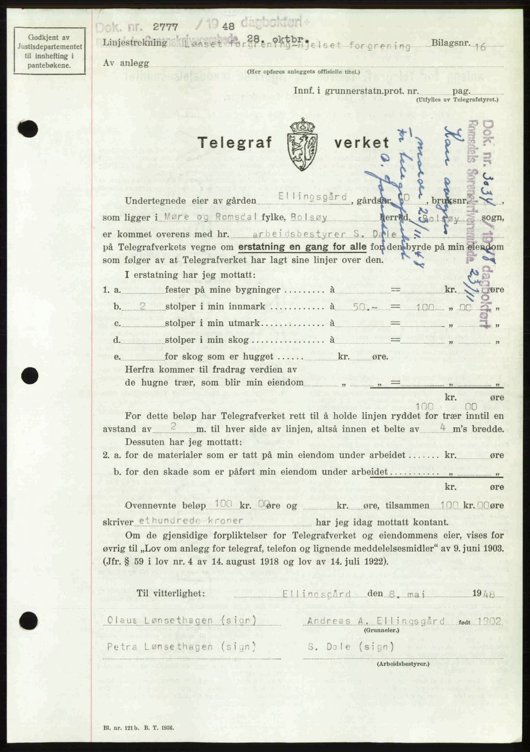 Romsdal sorenskriveri, AV/SAT-A-4149/1/2/2C: Mortgage book no. A27, 1948-1948, Diary no: : 2777/1948