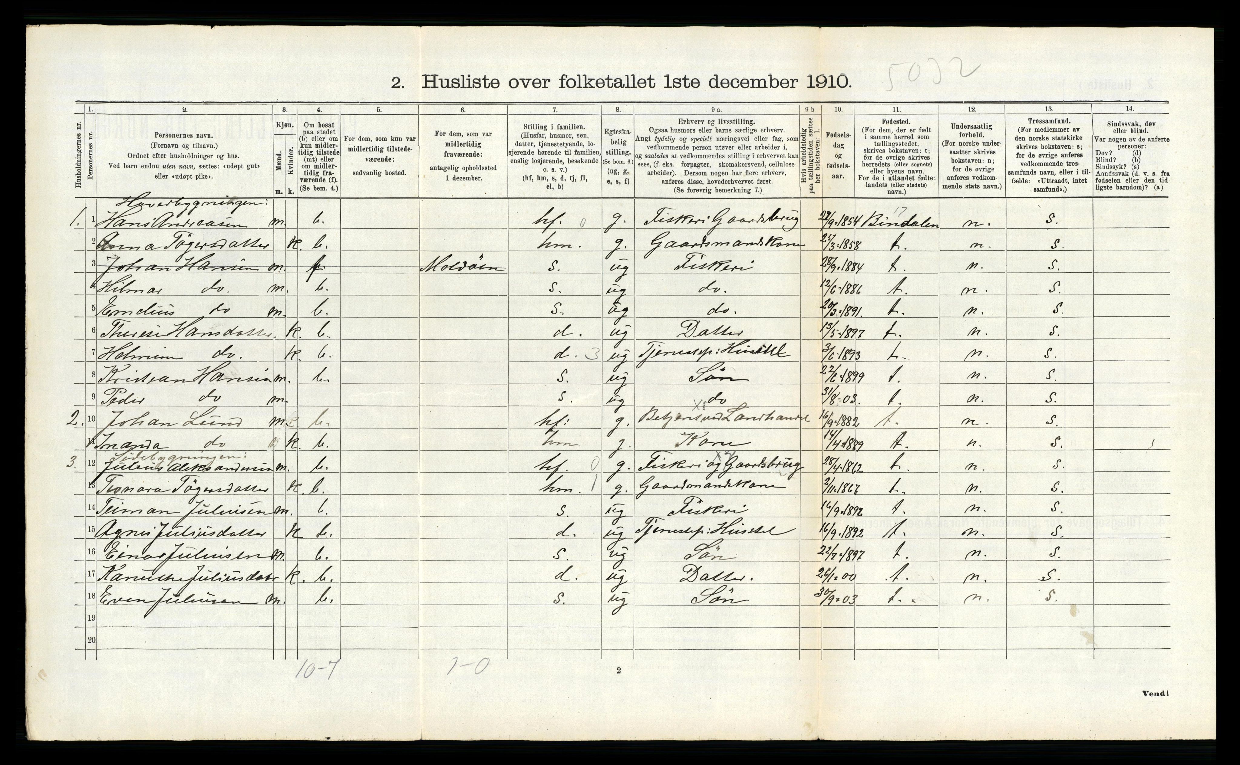 RA, 1910 census for Vega, 1910, p. 683