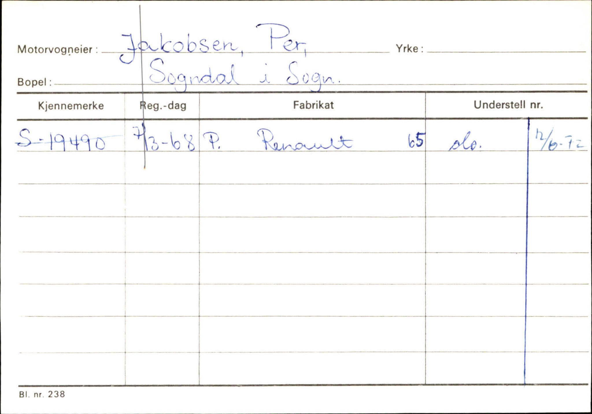 Statens vegvesen, Sogn og Fjordane vegkontor, SAB/A-5301/4/F/L0124: Eigarregister Sogndal A-U, 1945-1975, p. 1179