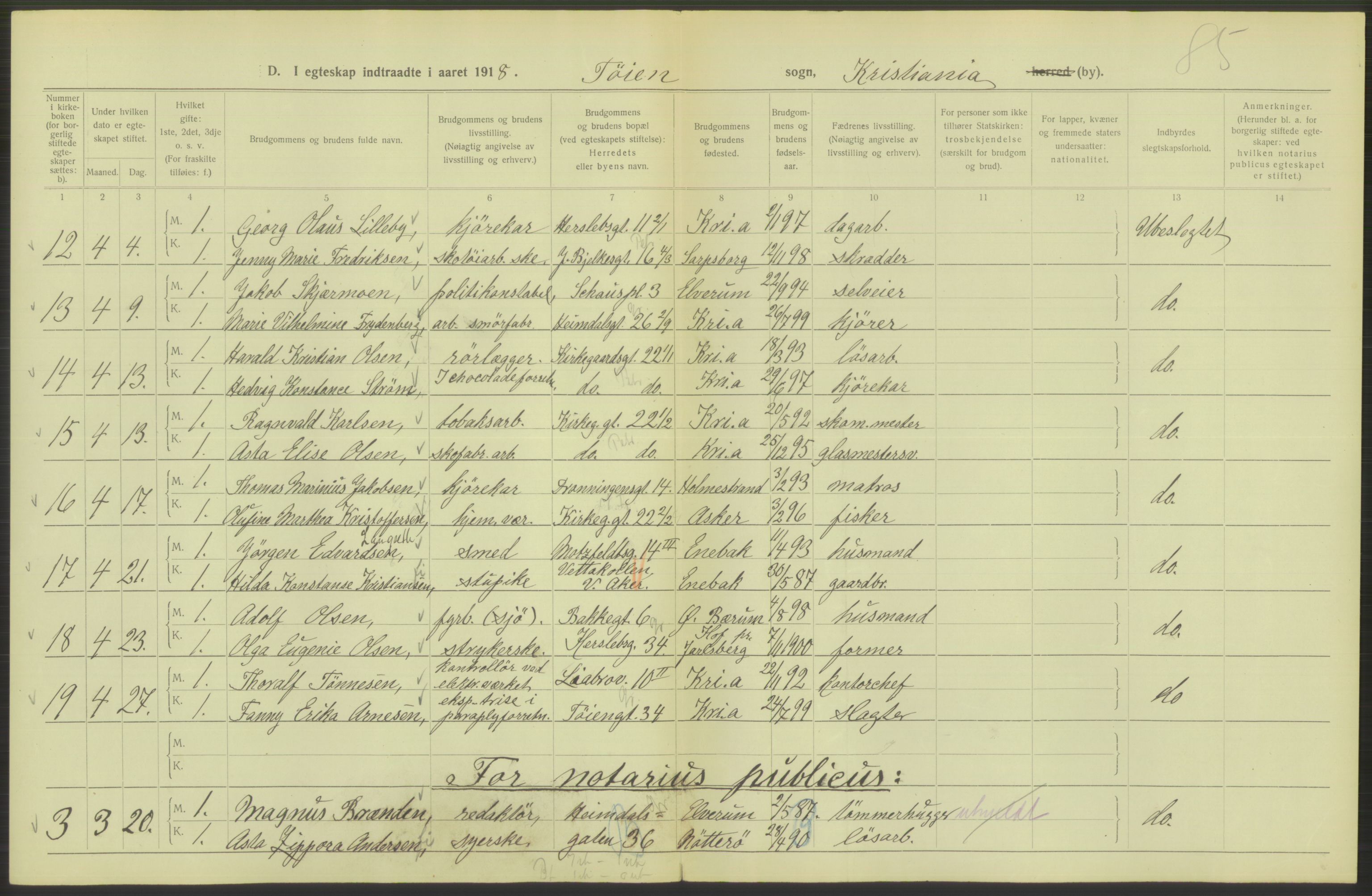 Statistisk sentralbyrå, Sosiodemografiske emner, Befolkning, RA/S-2228/D/Df/Dfb/Dfbh/L0009: Kristiania: Gifte, 1918, p. 1042