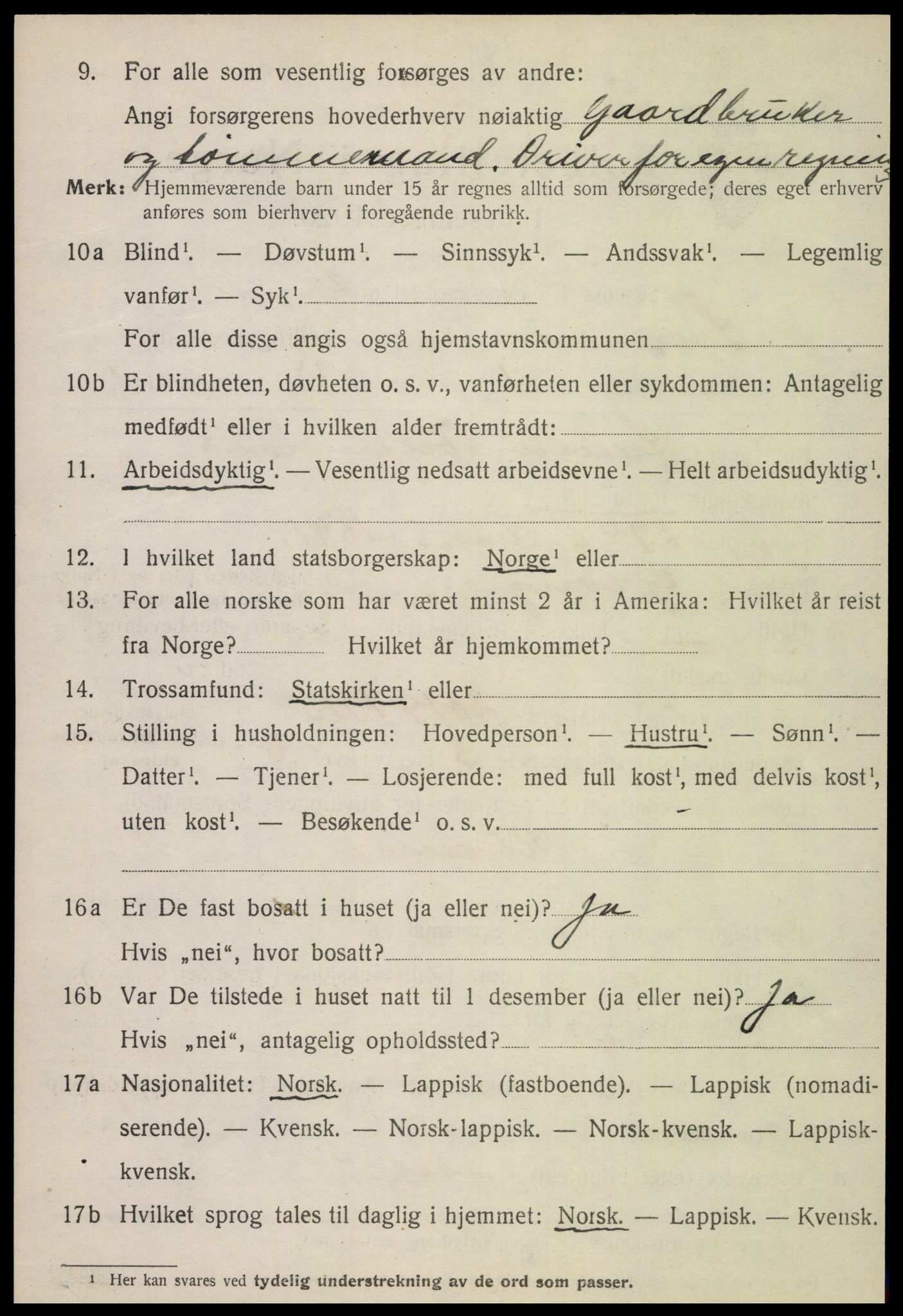 SAT, 1920 census for Snåsa, 1920, p. 2575