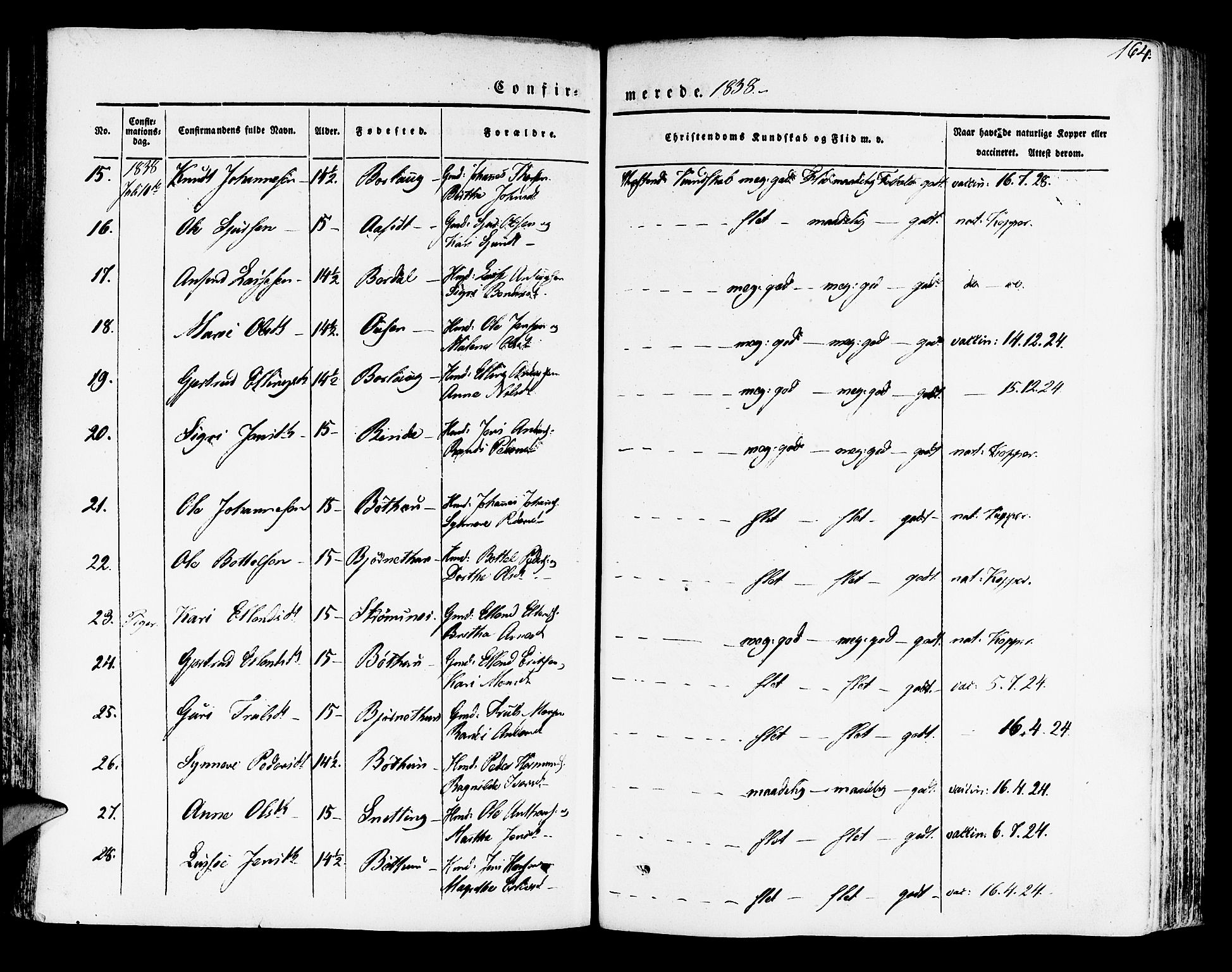 Leikanger sokneprestembete, AV/SAB-A-81001/H/Haa/Haaa/L0007: Parish register (official) no. A 7, 1838-1851, p. 164