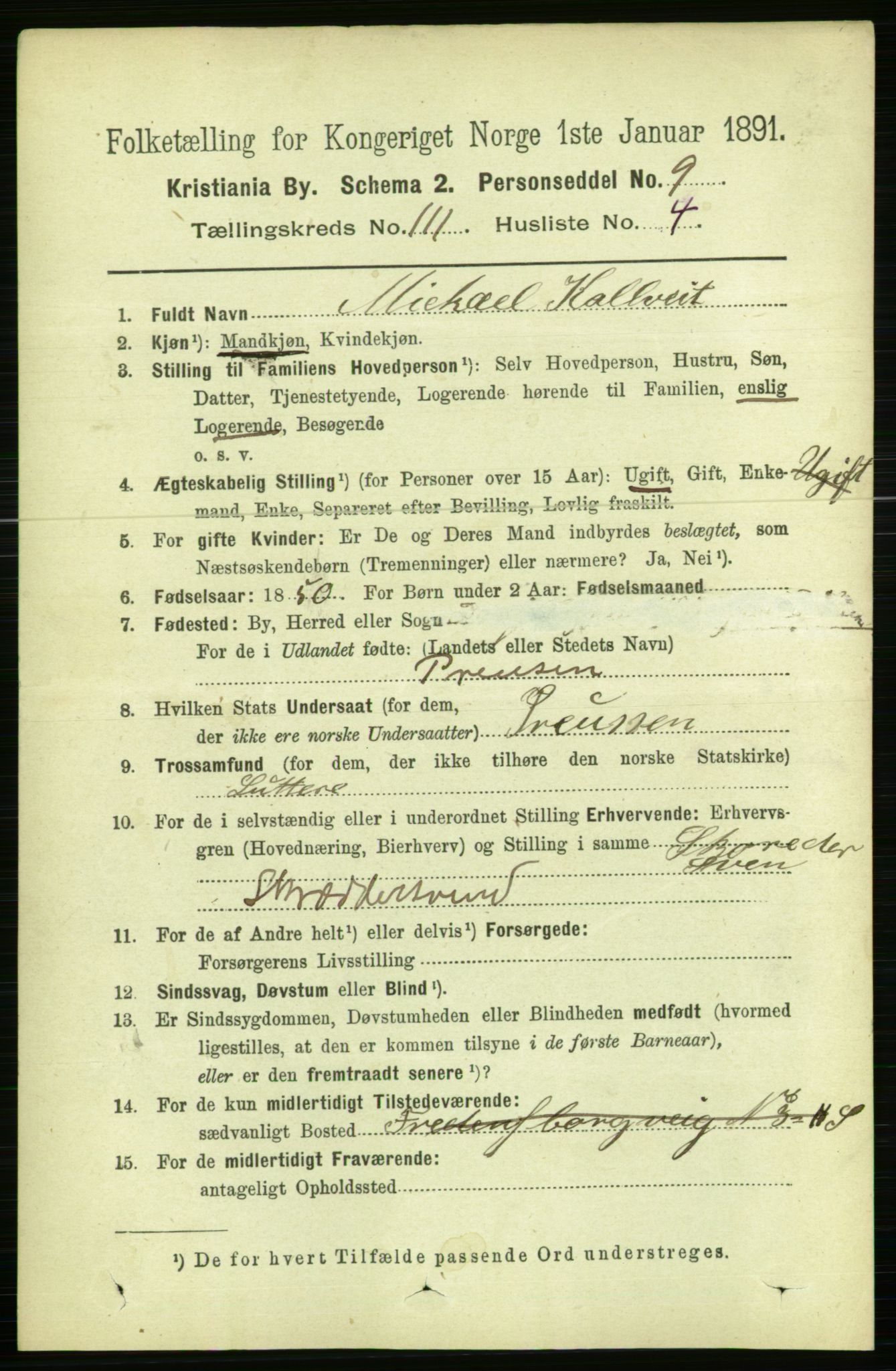 RA, 1891 census for 0301 Kristiania, 1891, p. 57997