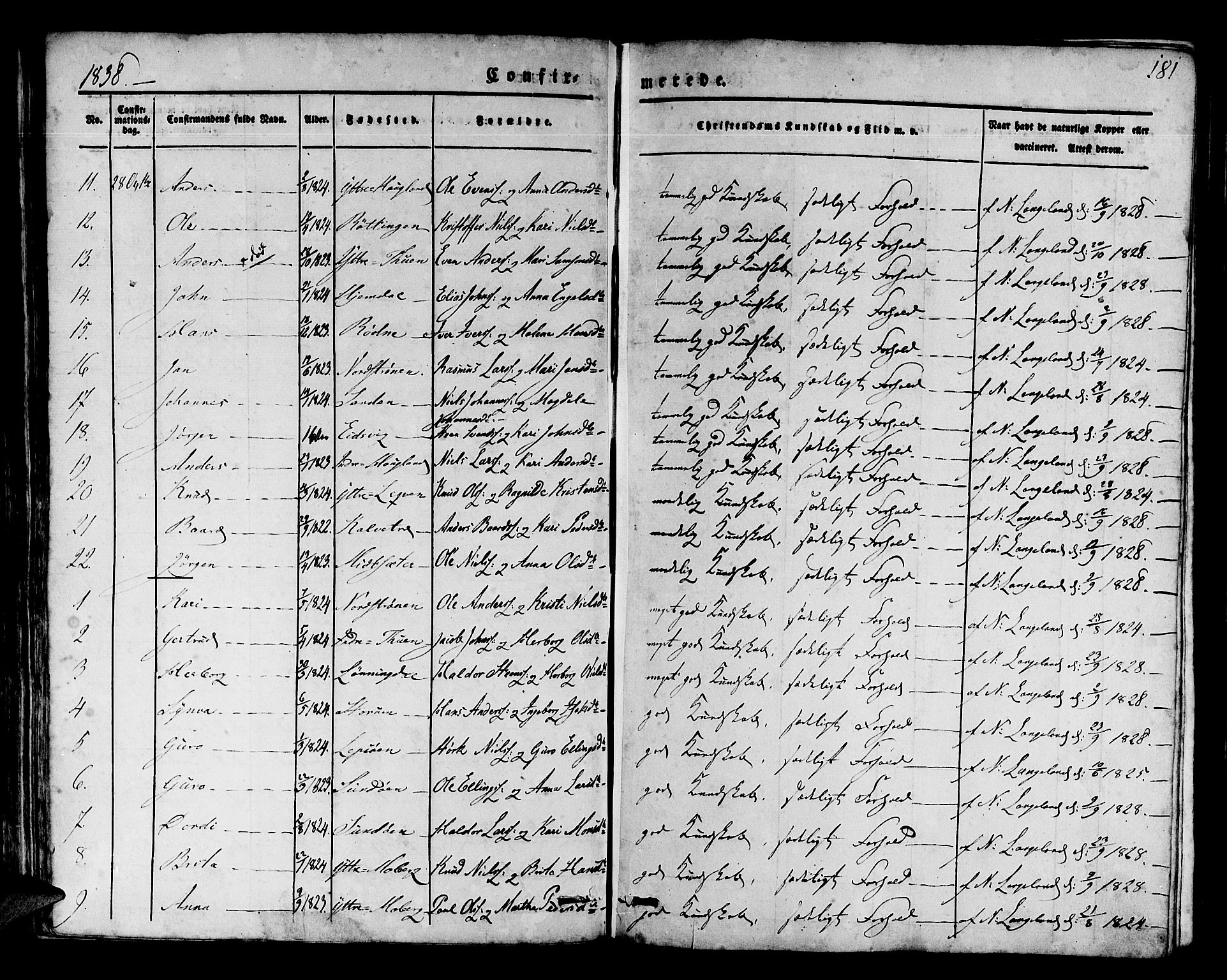 Os sokneprestembete, AV/SAB-A-99929: Parish register (official) no. A 14, 1826-1839, p. 181