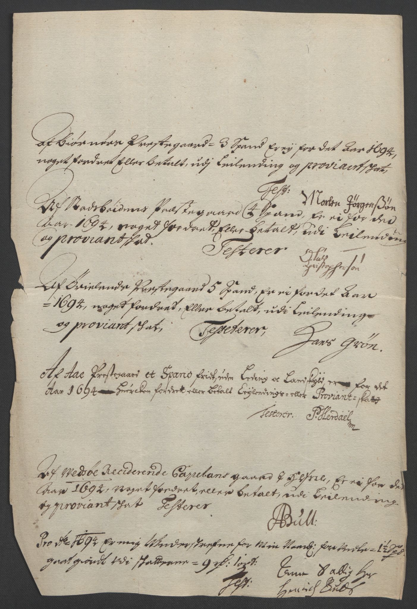 Rentekammeret inntil 1814, Reviderte regnskaper, Fogderegnskap, AV/RA-EA-4092/R57/L3850: Fogderegnskap Fosen, 1694, p. 161