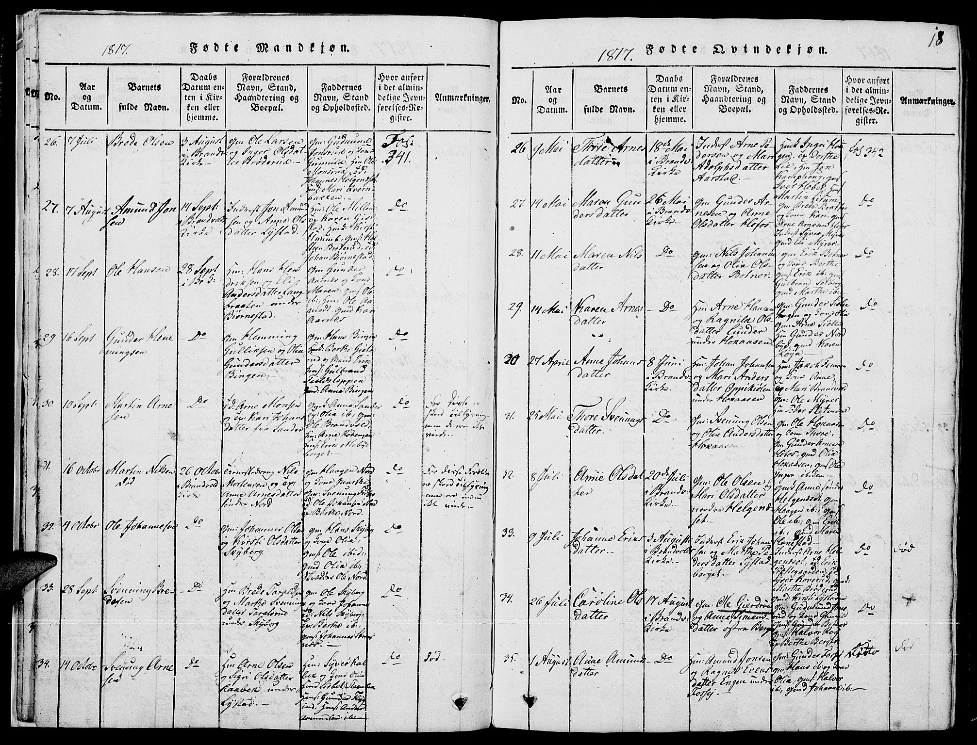 Grue prestekontor, AV/SAH-PREST-036/H/Ha/Hab/L0001: Parish register (copy) no. 1, 1814-1841, p. 18