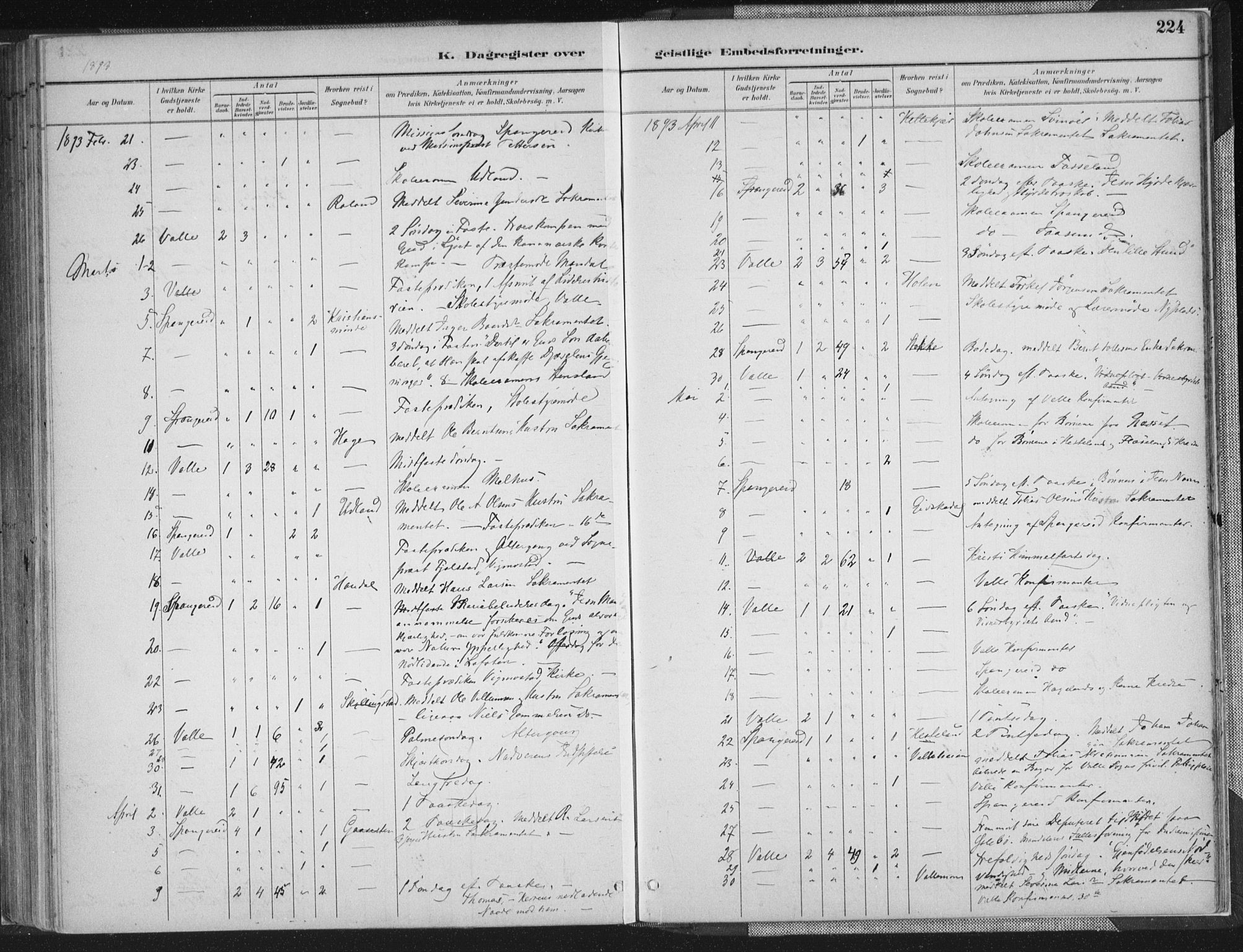 Sør-Audnedal sokneprestkontor, AV/SAK-1111-0039/F/Fa/Faa/L0004: Parish register (official) no. A 4, 1884-1909, p. 224