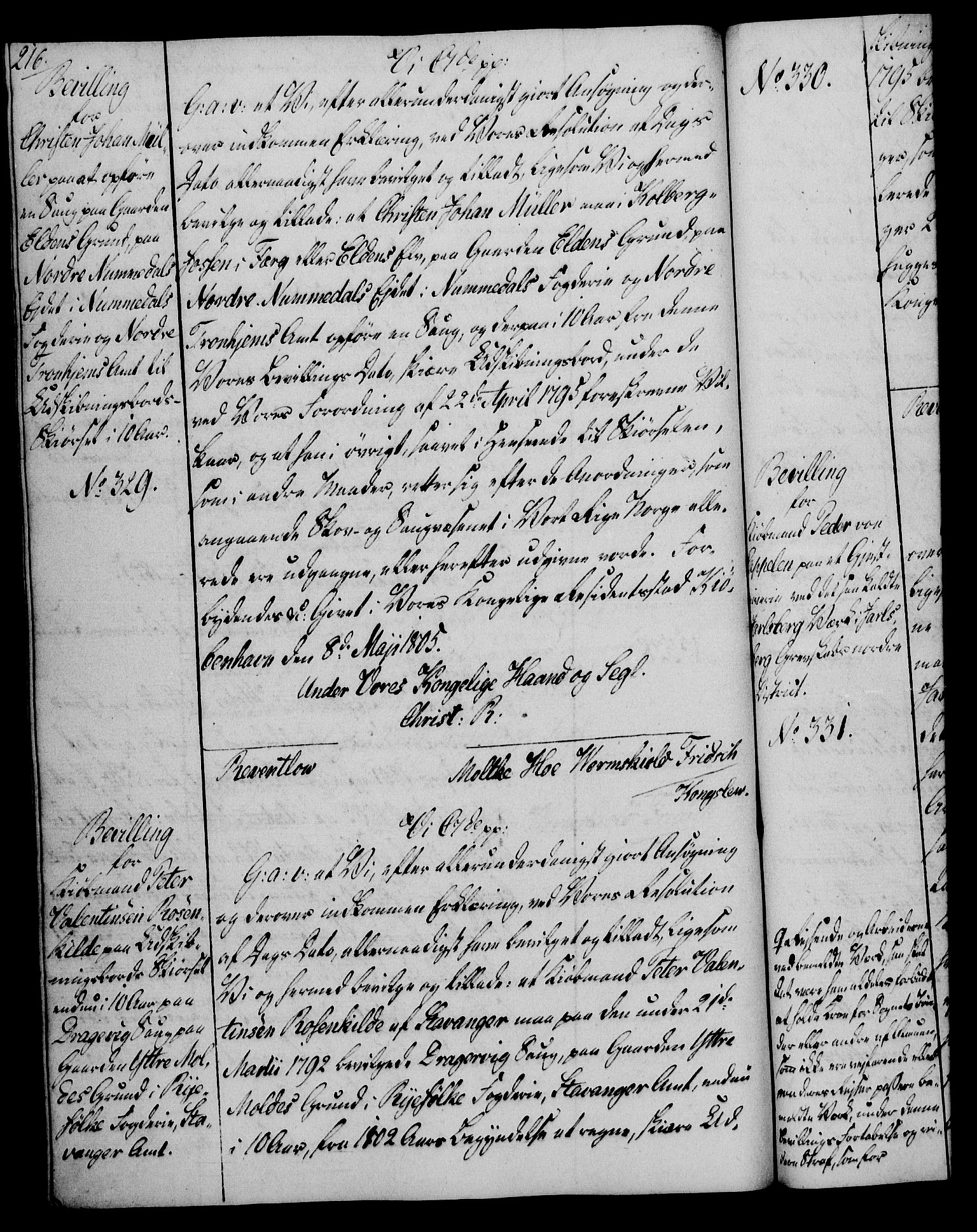 Rentekammeret, Kammerkanselliet, RA/EA-3111/G/Gg/Gga/L0018: Norsk ekspedisjonsprotokoll med register (merket RK 53.18), 1804-1806, p. 216