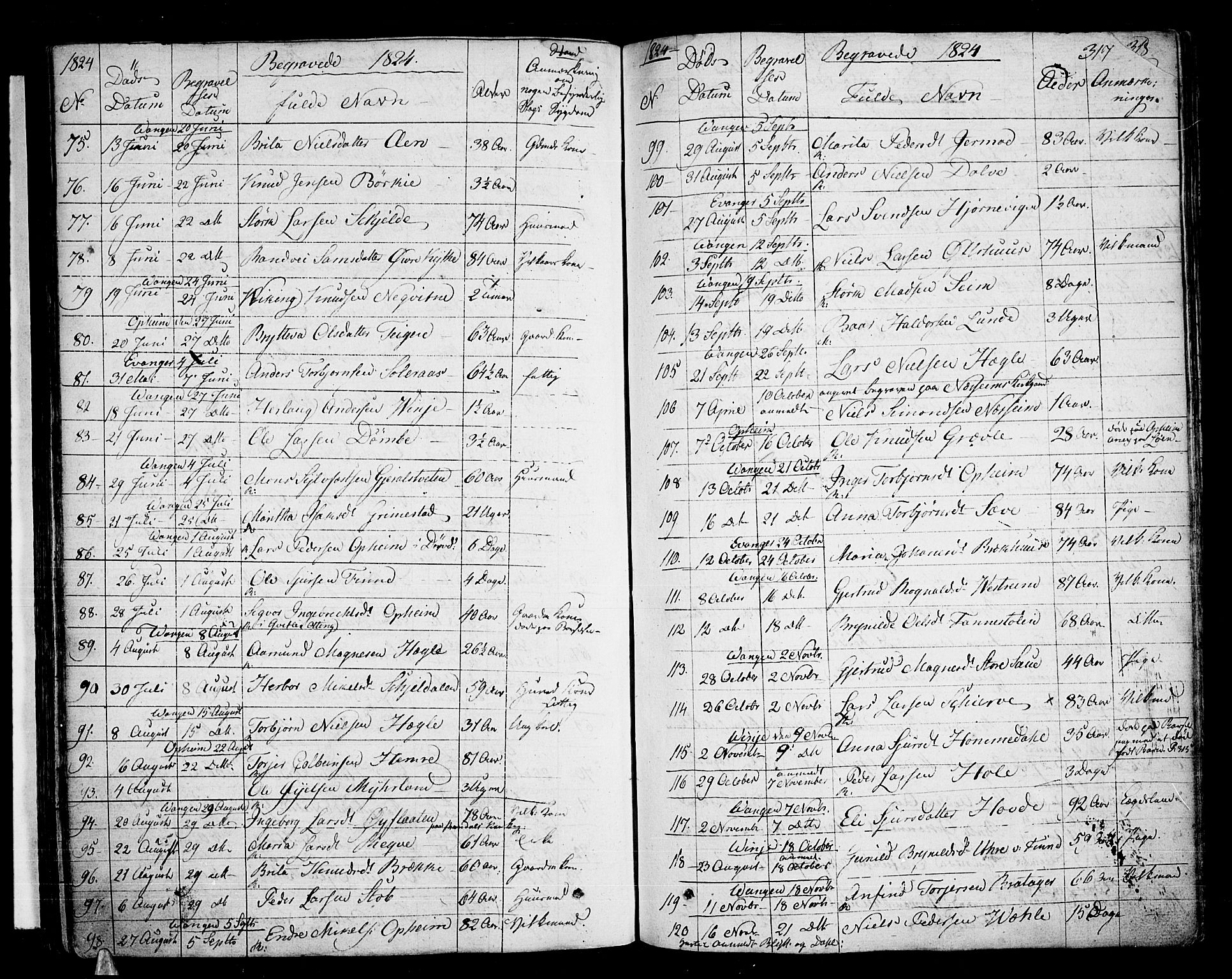 Voss sokneprestembete, AV/SAB-A-79001/H/Haa: Parish register (official) no. A 12, 1823-1837, p. 317