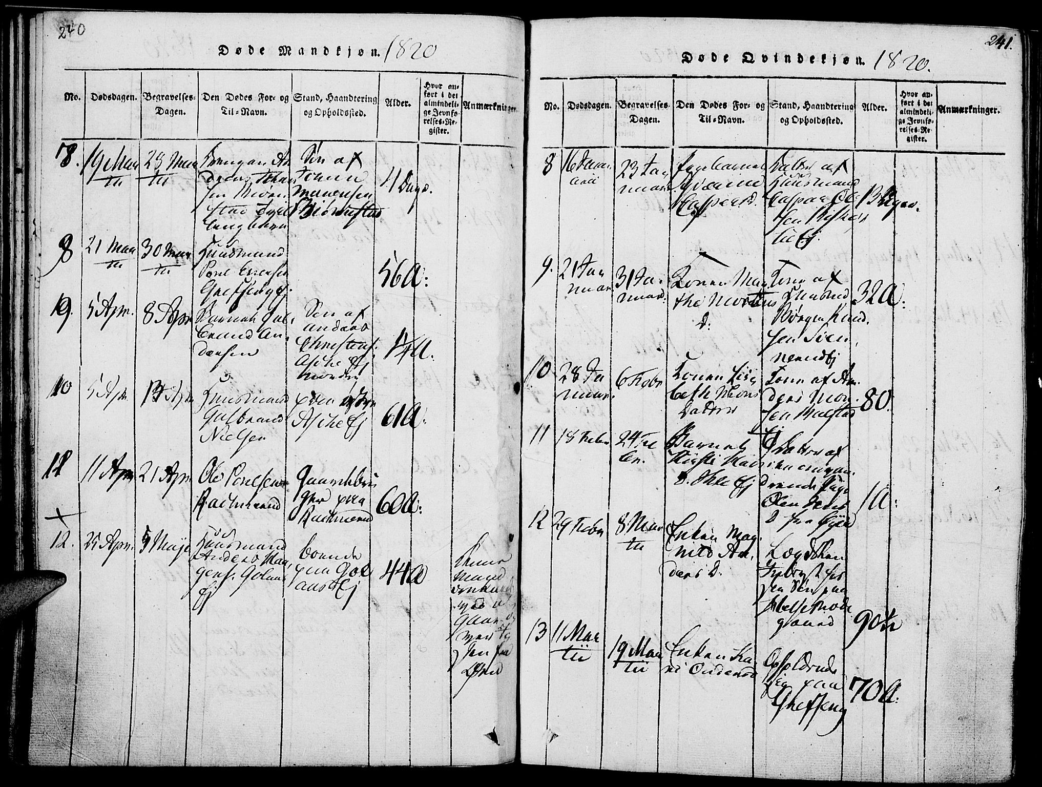 Nes prestekontor, Hedmark, SAH/PREST-020/K/Ka/L0002: Parish register (official) no. 2, 1813-1827, p. 240-241
