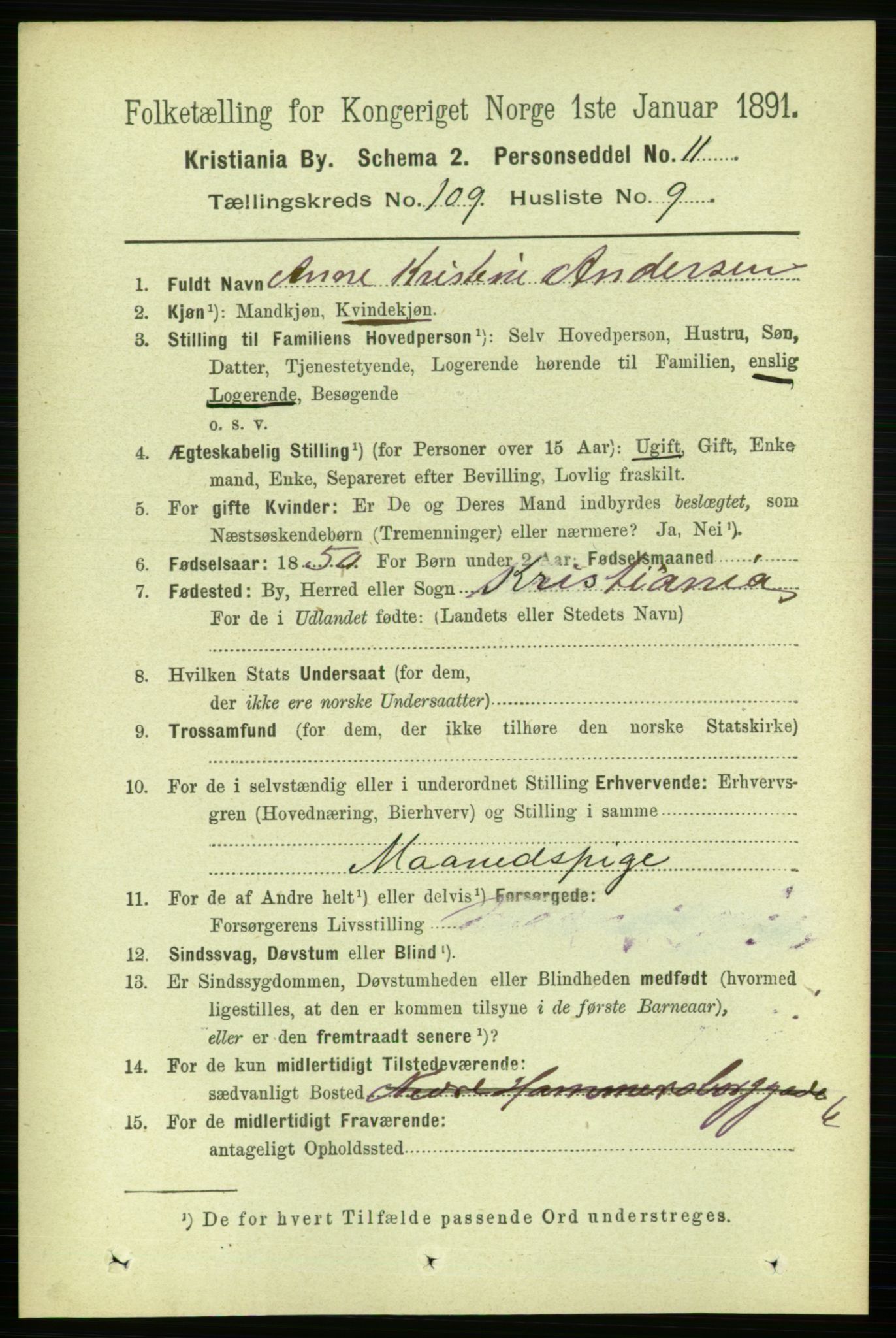 RA, 1891 census for 0301 Kristiania, 1891, p. 56580