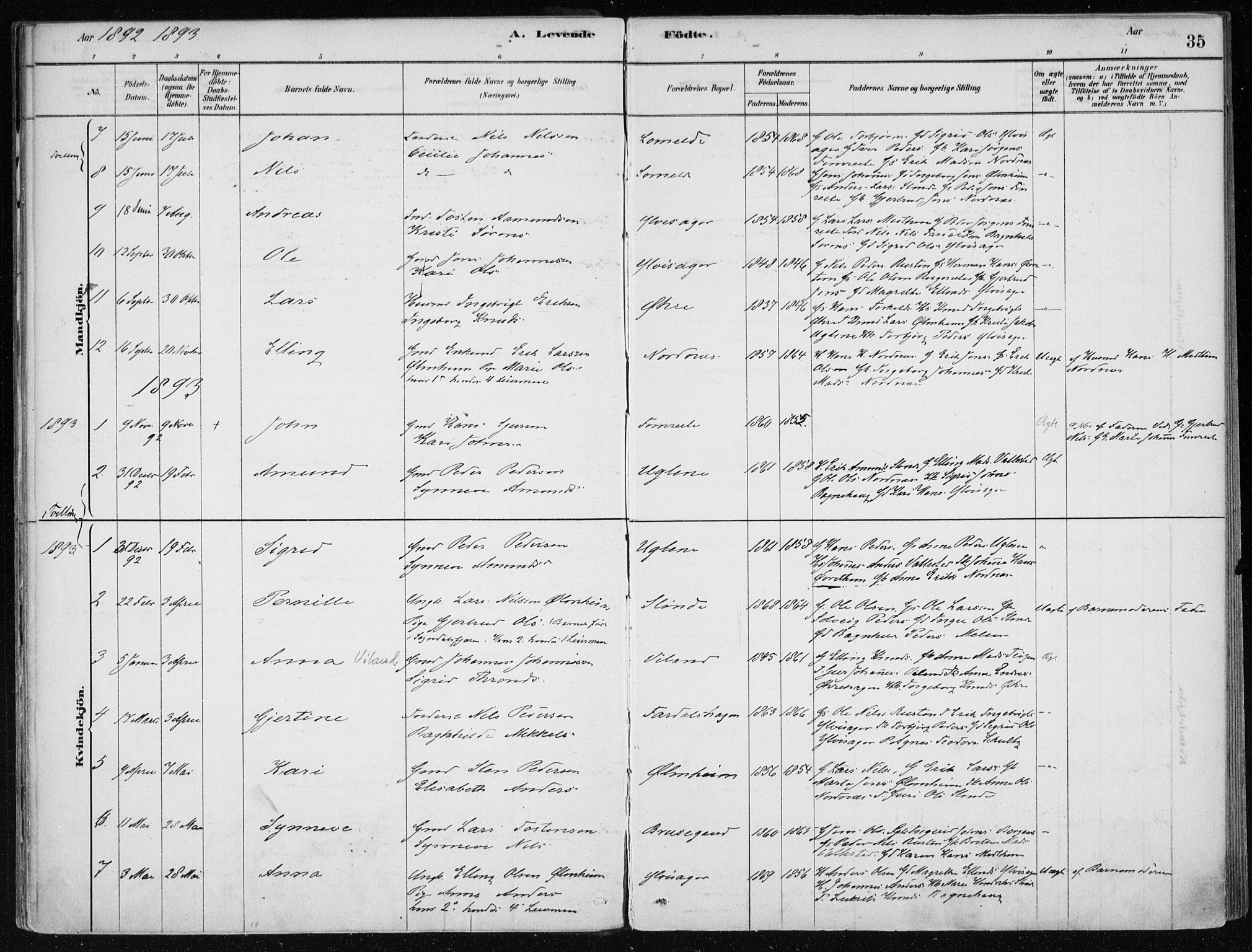 Sogndal sokneprestembete, AV/SAB-A-81301/H/Haa/Haac/L0001: Parish register (official) no. C 1, 1878-1907, p. 35