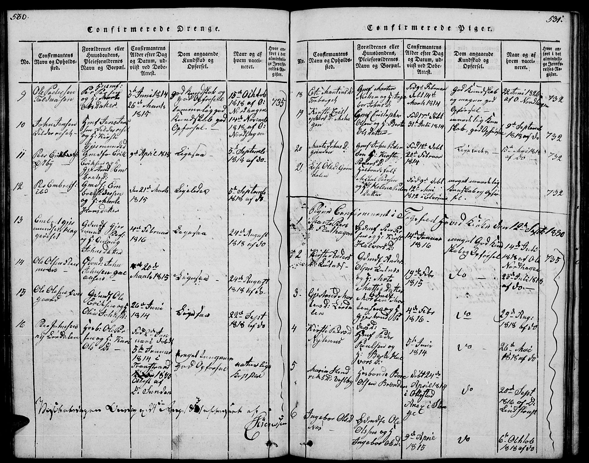 Trysil prestekontor, SAH/PREST-046/H/Ha/Hab/L0004: Parish register (copy) no. 4, 1814-1841, p. 530-531