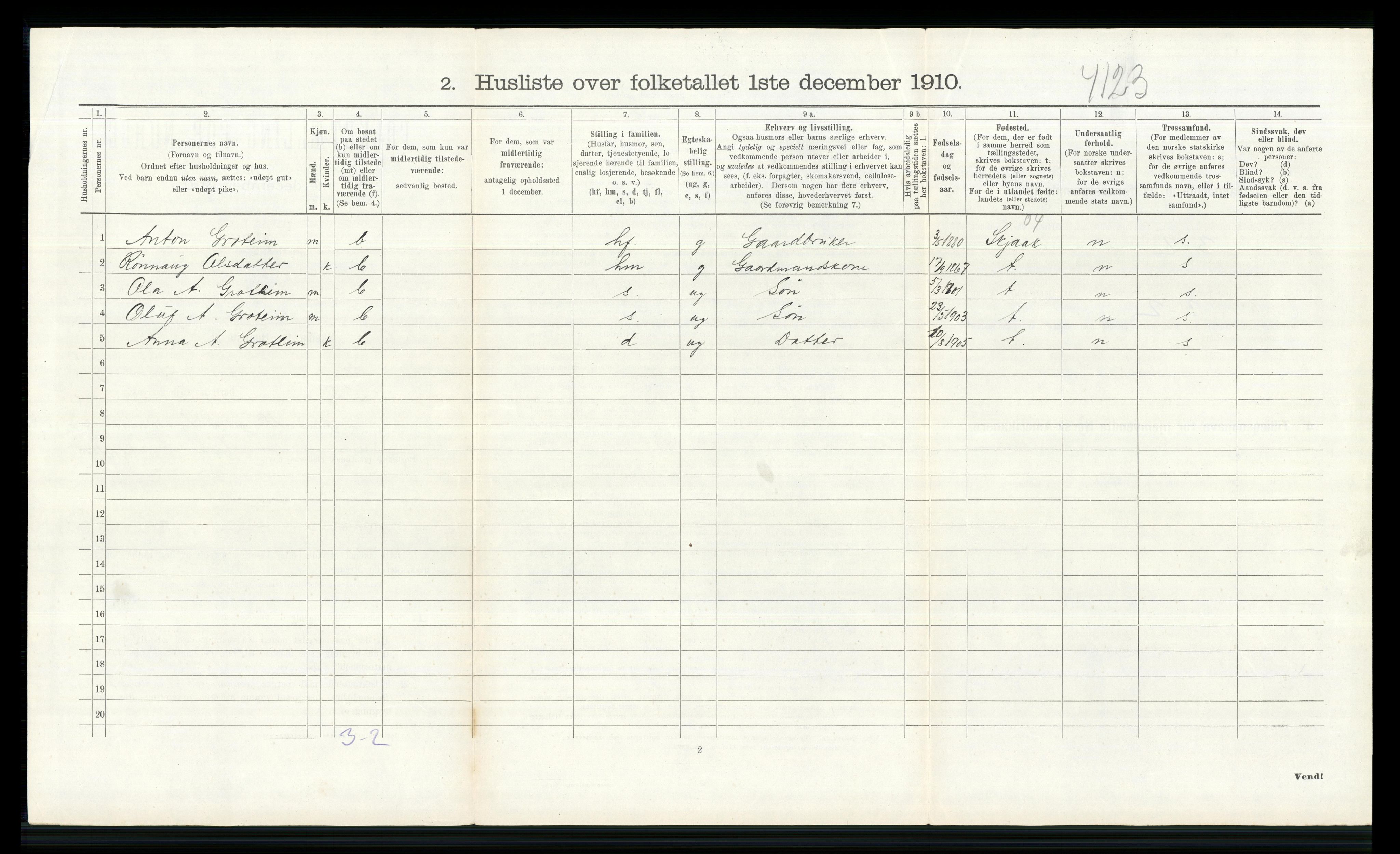 RA, 1910 census for Lom, 1910, p. 220