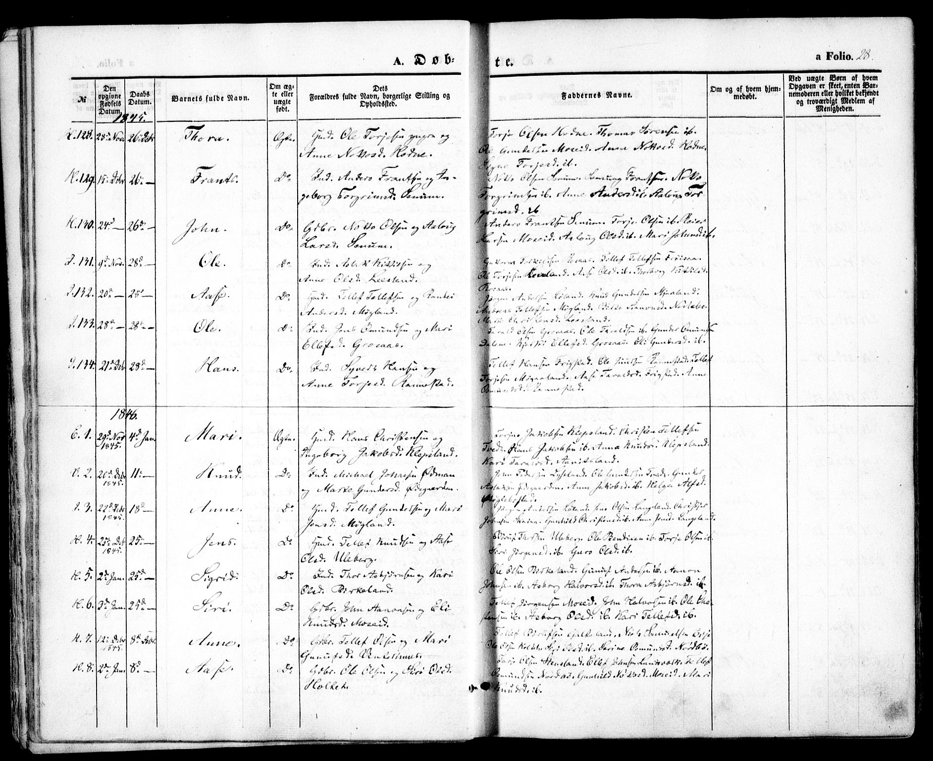 Evje sokneprestkontor, SAK/1111-0008/F/Fa/Faa/L0005: Parish register (official) no. A 5, 1843-1865, p. 28