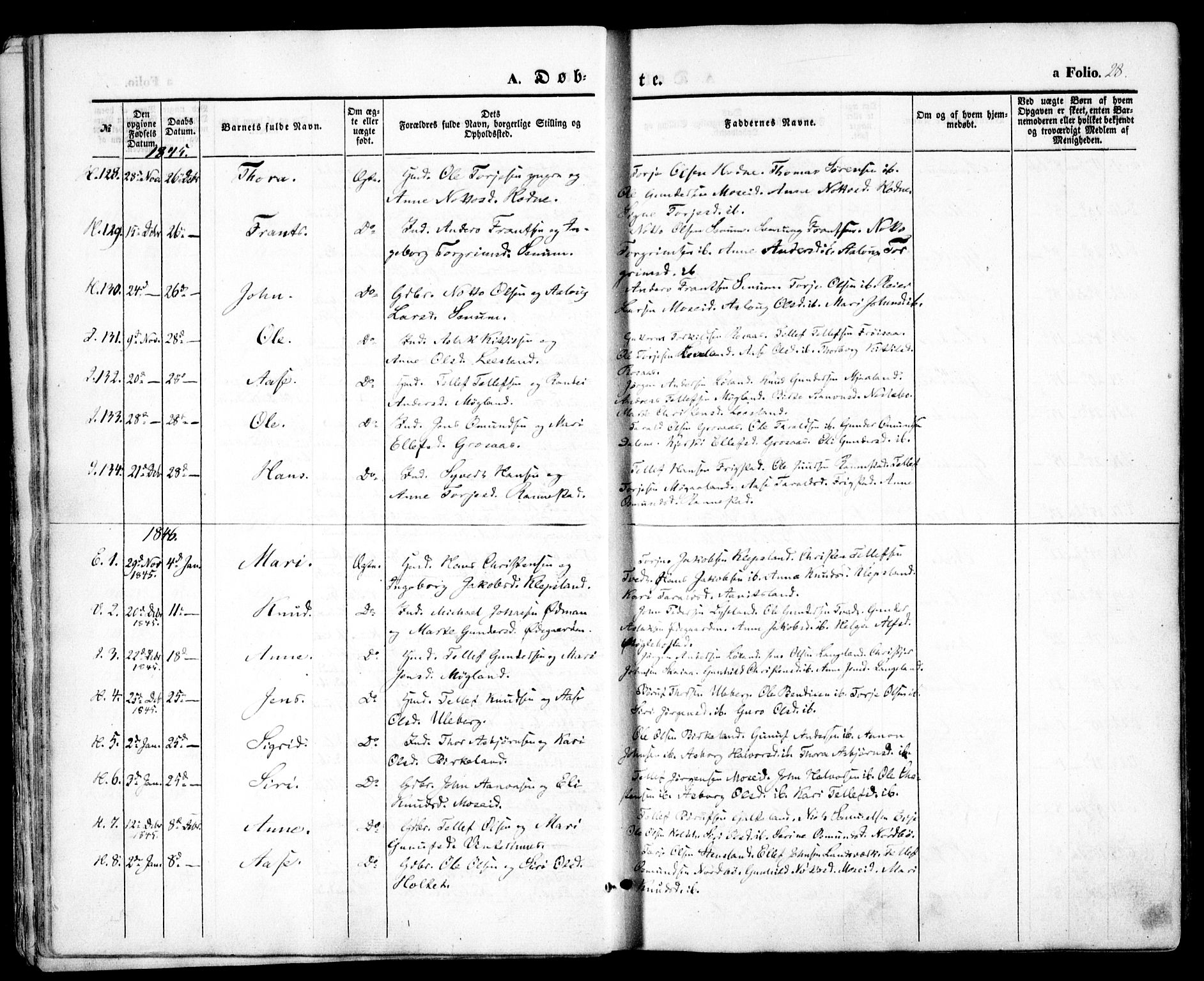 Evje sokneprestkontor, AV/SAK-1111-0008/F/Fa/Faa/L0005: Parish register (official) no. A 5, 1843-1865, p. 28