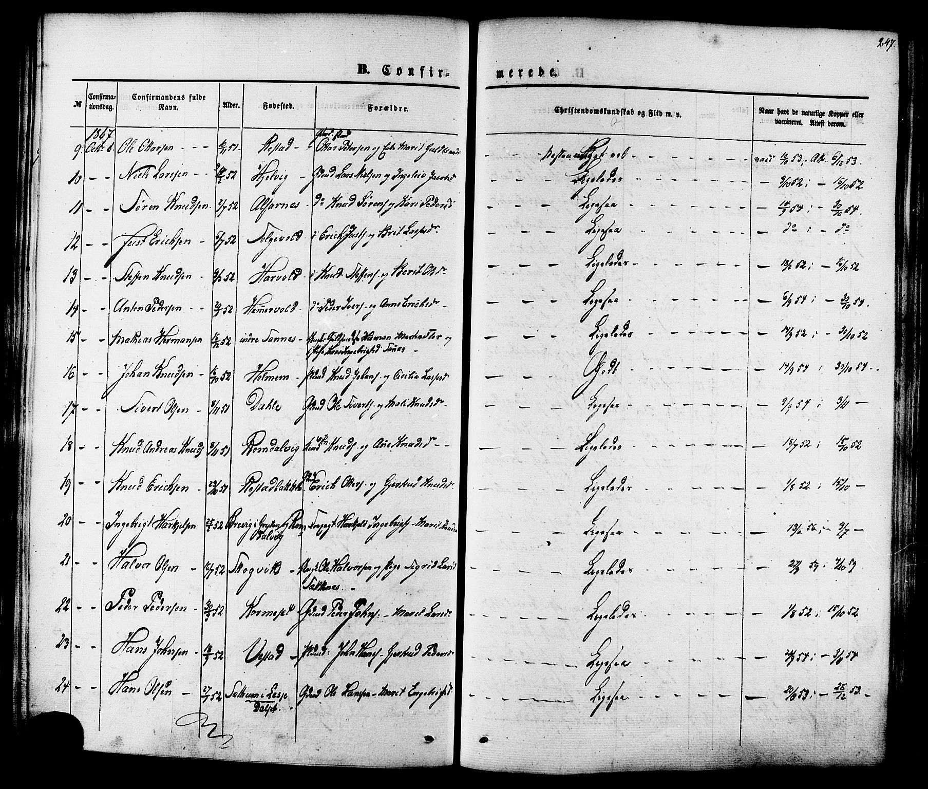 Ministerialprotokoller, klokkerbøker og fødselsregistre - Møre og Romsdal, AV/SAT-A-1454/547/L0603: Parish register (official) no. 547A05, 1846-1877, p. 247