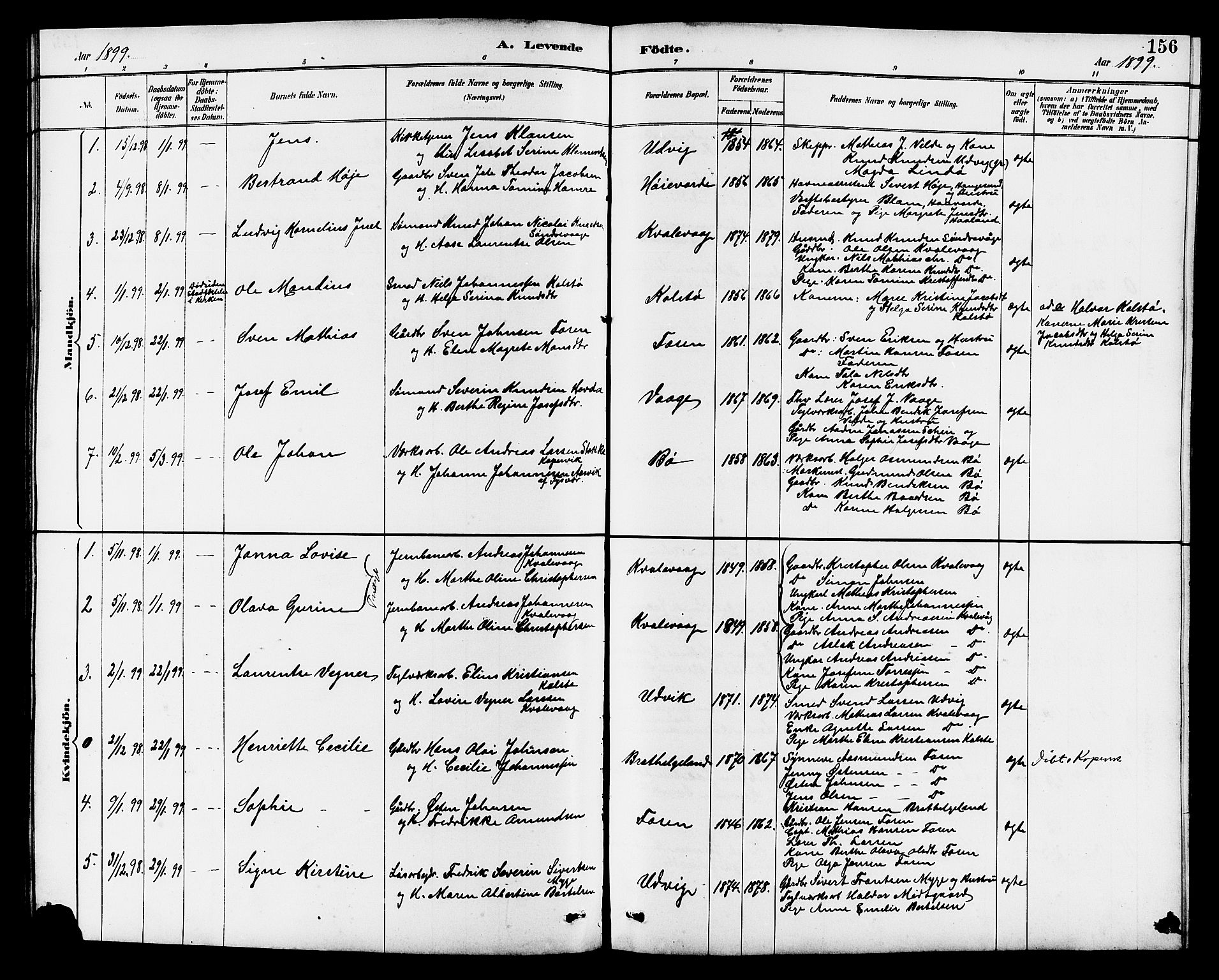 Avaldsnes sokneprestkontor, AV/SAST-A -101851/H/Ha/Hab/L0007: Parish register (copy) no. B 7, 1885-1909, p. 156