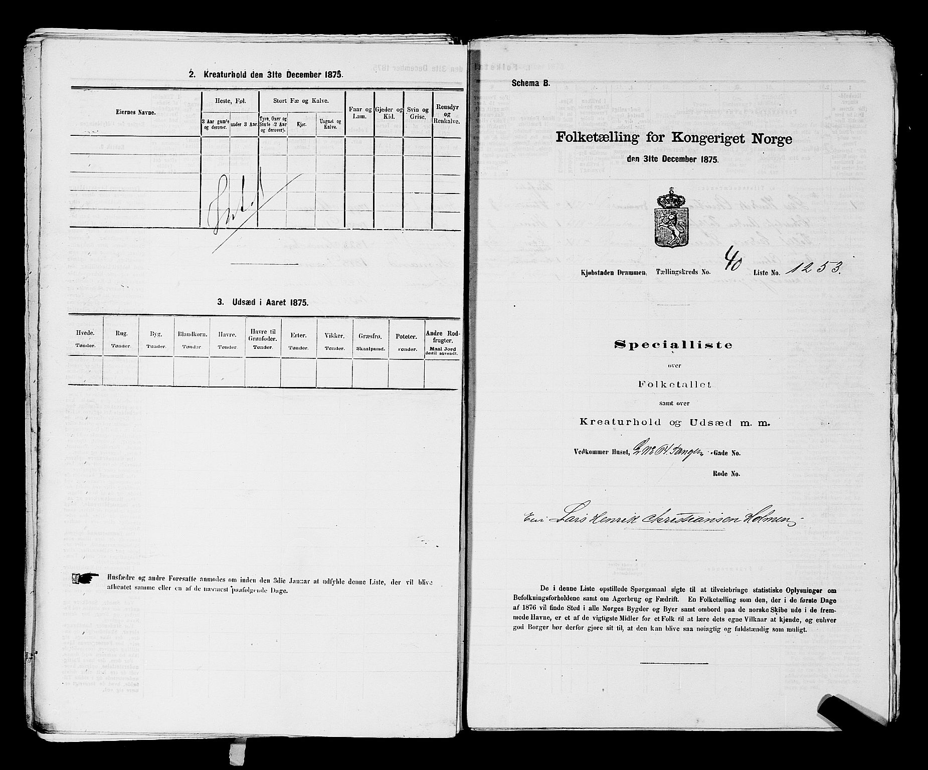 SAKO, 1875 census for 0602 Drammen, 1875, p. 3437