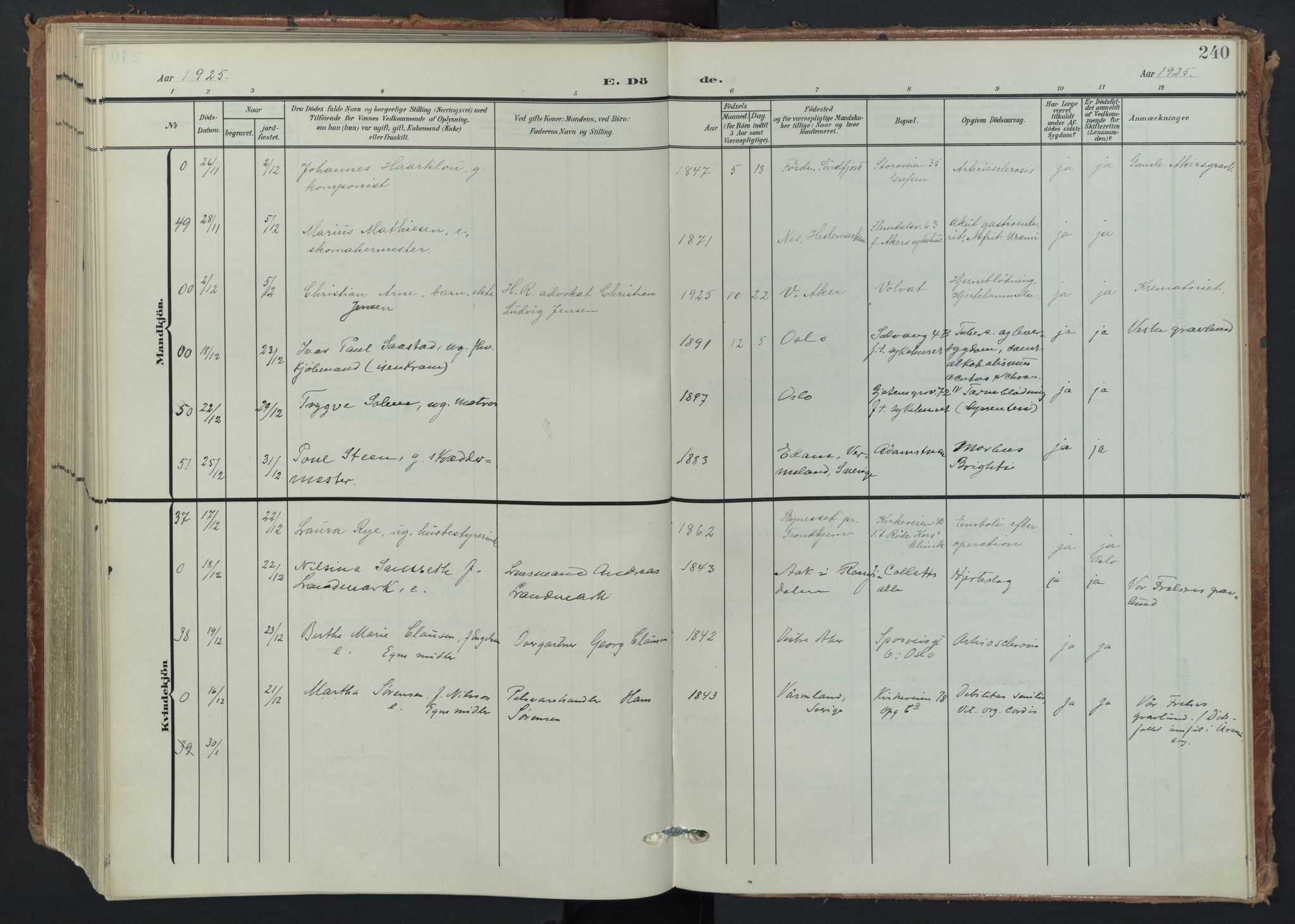 Vestre Aker prestekontor Kirkebøker, AV/SAO-A-10025/F/Fa/L0016: Parish register (official) no. 16, 1904-1926, p. 240