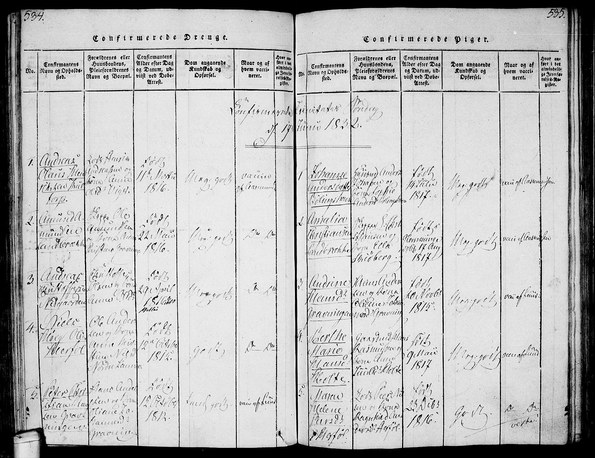 Hvaler prestekontor Kirkebøker, SAO/A-2001/F/Fa/L0005: Parish register (official) no. I 5, 1816-1845, p. 534-535