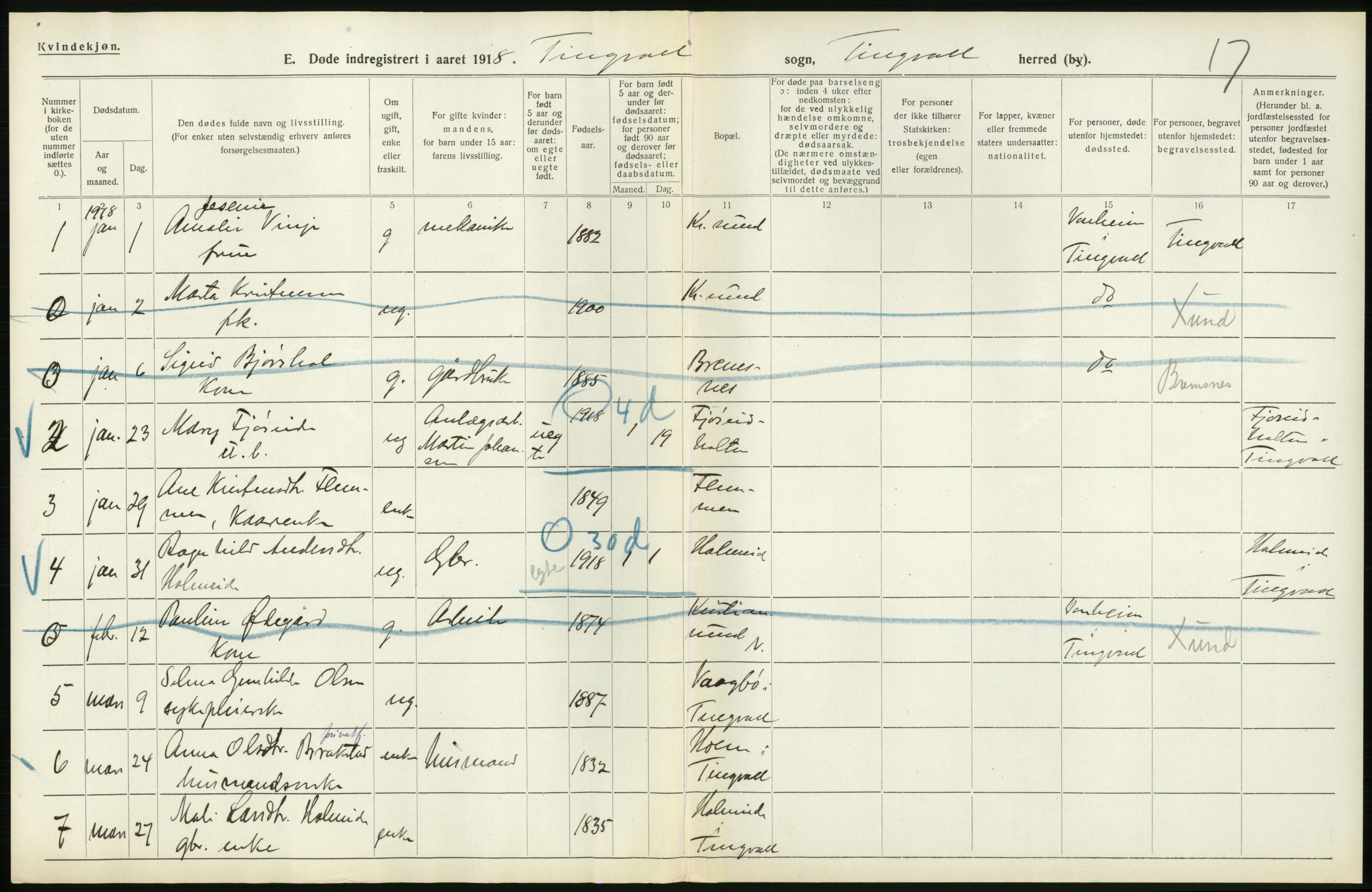 Statistisk sentralbyrå, Sosiodemografiske emner, Befolkning, RA/S-2228/D/Df/Dfb/Dfbh/L0045: Møre fylke: Døde. Bygder og byer., 1918, p. 226