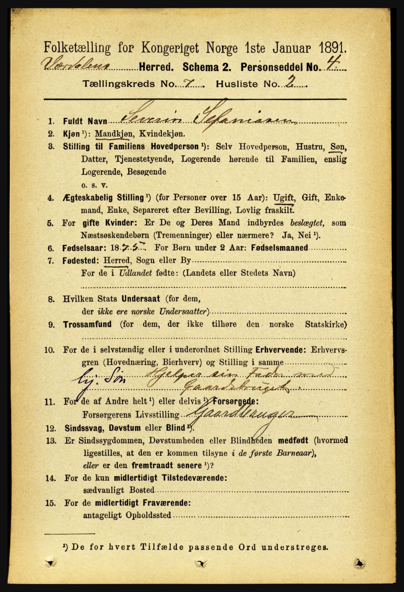 RA, 1891 census for 1721 Verdal, 1891, p. 3993