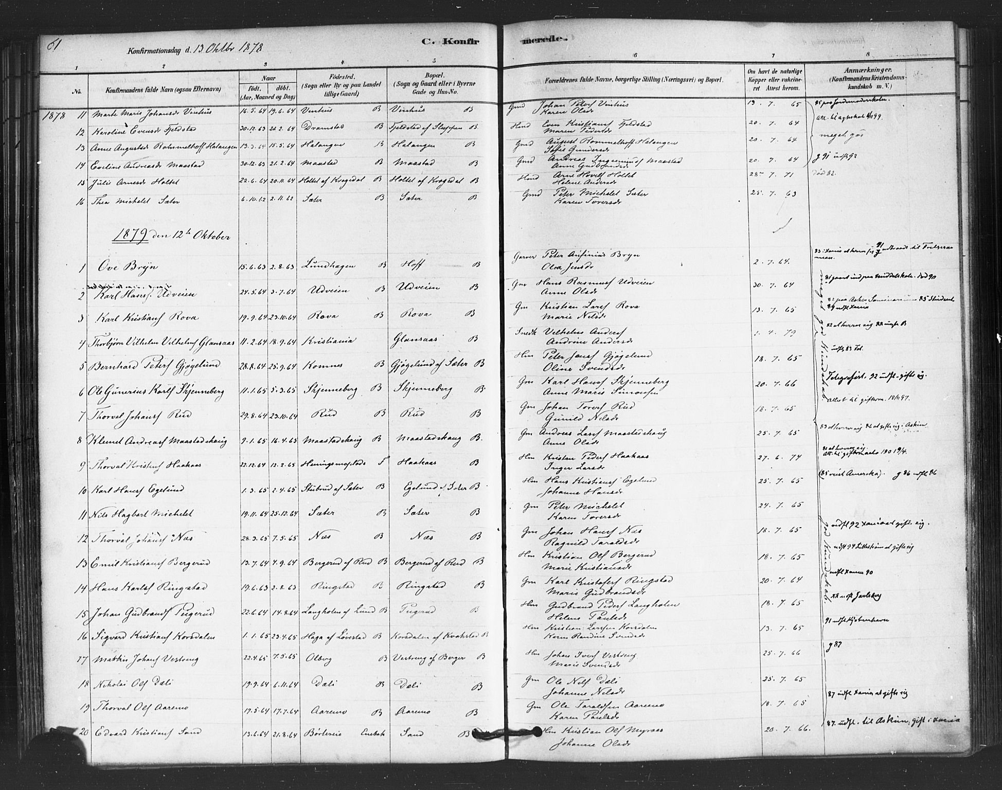 Trøgstad prestekontor Kirkebøker, SAO/A-10925/F/Fb/L0001: Parish register (official) no. II 1, 1878-1902, p. 61