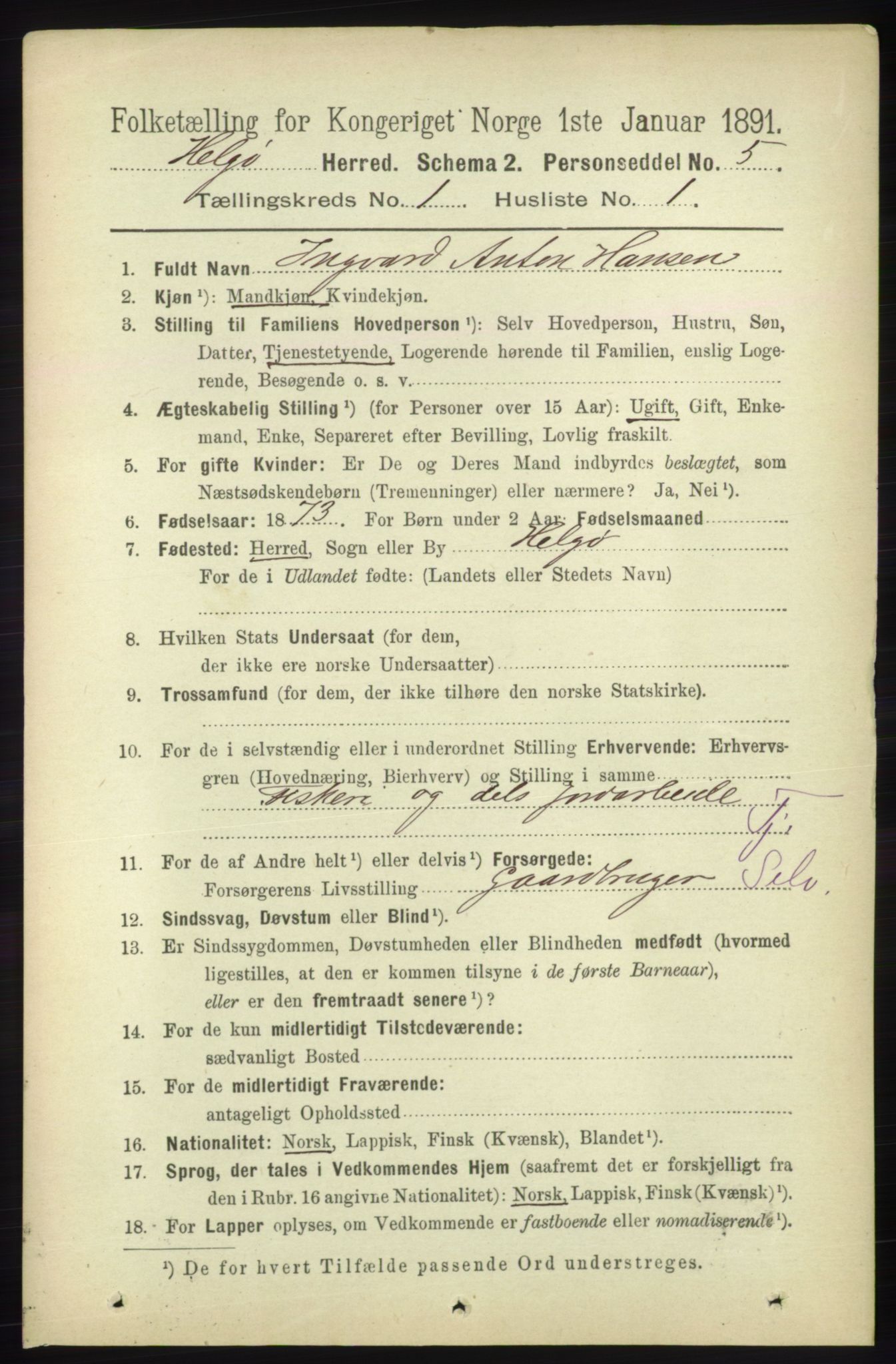 RA, 1891 census for 1935 Helgøy, 1891, p. 52