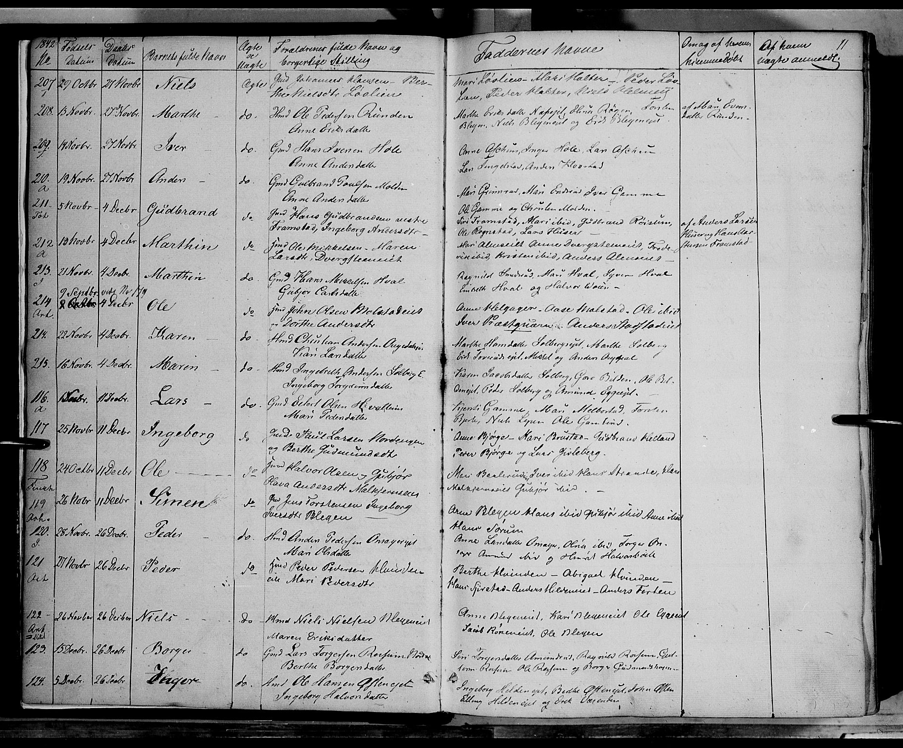 Gran prestekontor, SAH/PREST-112/H/Ha/Haa/L0011: Parish register (official) no. 11, 1842-1856, p. 10-11