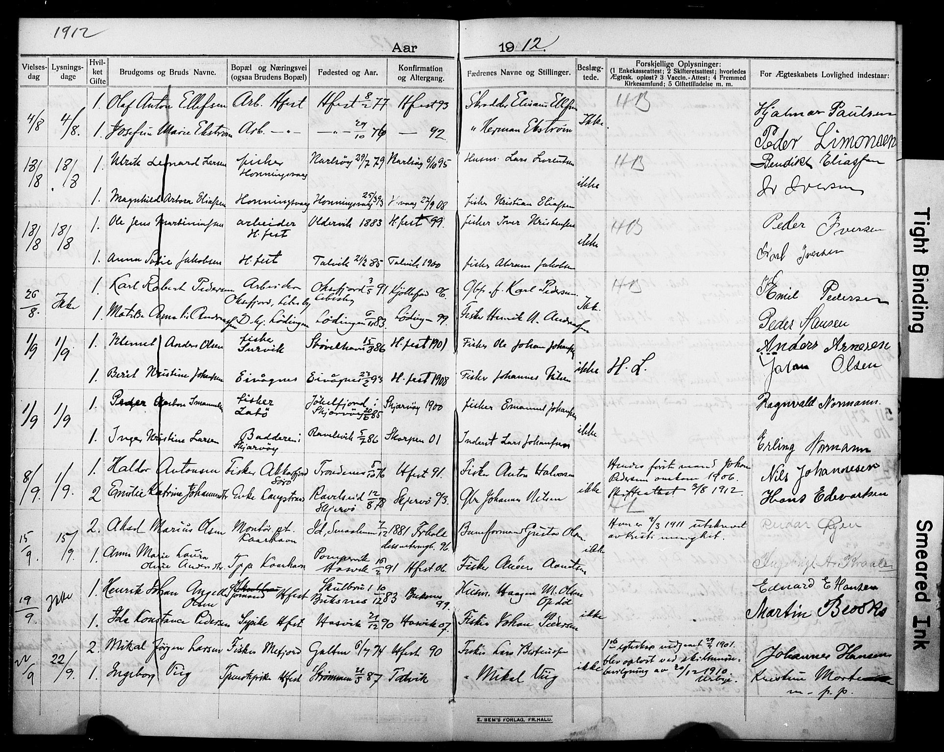 Hammerfest sokneprestkontor, AV/SATØ-S-1347/I/Ib/L0072: Banns register no. 72, 1912-1918