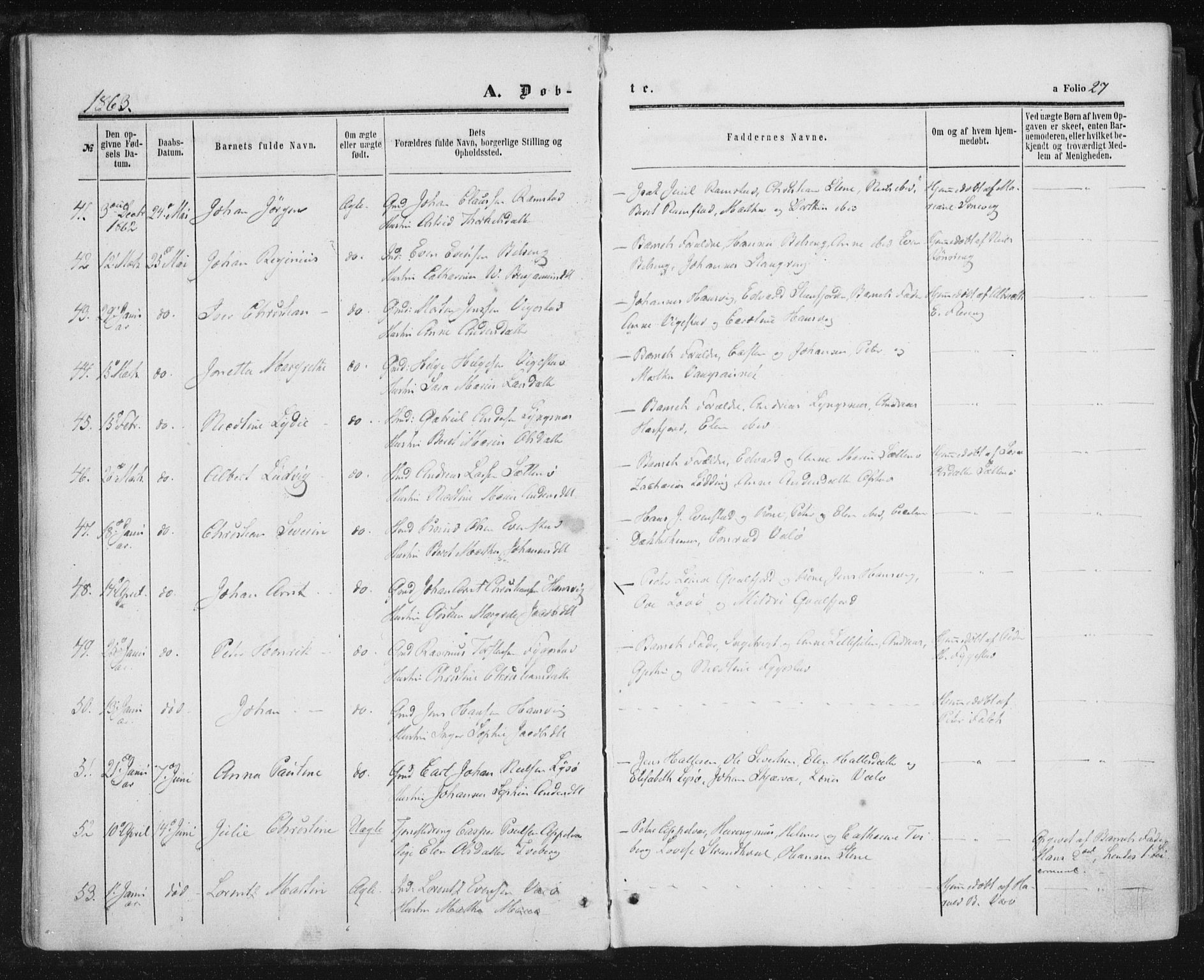 Ministerialprotokoller, klokkerbøker og fødselsregistre - Nord-Trøndelag, AV/SAT-A-1458/784/L0670: Parish register (official) no. 784A05, 1860-1876, p. 27