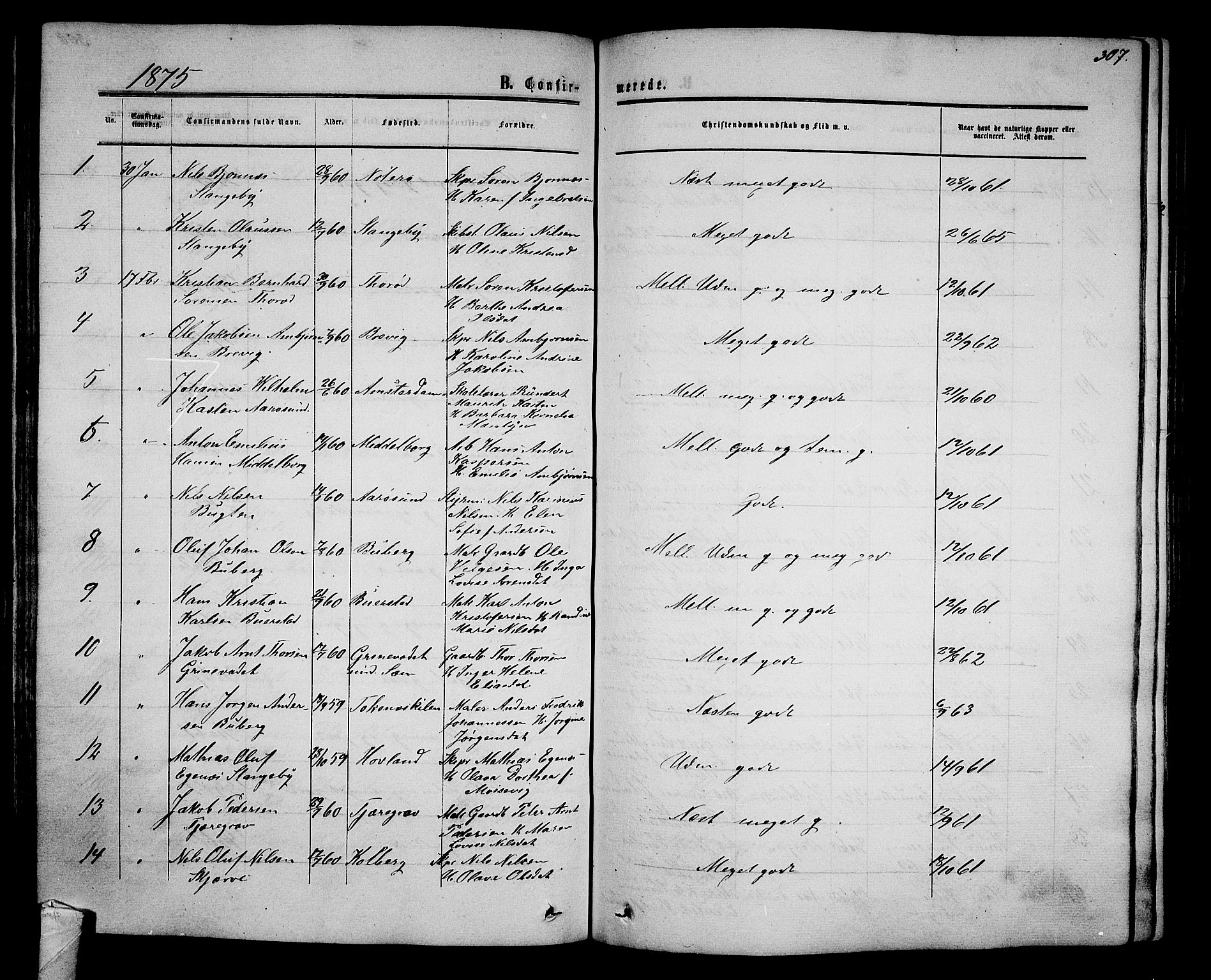 Nøtterøy kirkebøker, SAKO/A-354/G/Ga/L0002: Parish register (copy) no. I 2, 1860-1877, p. 307