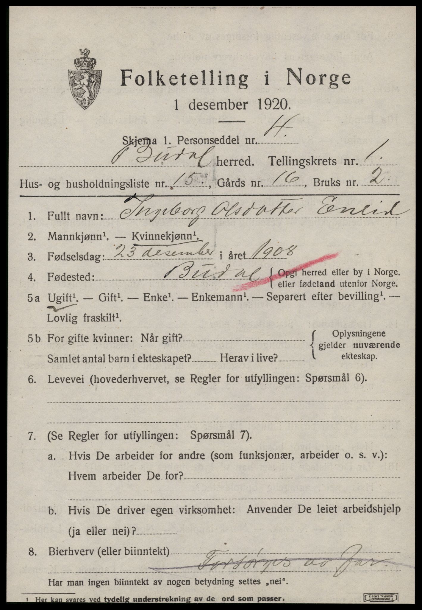 SAT, 1920 census for Budal, 1920, p. 384