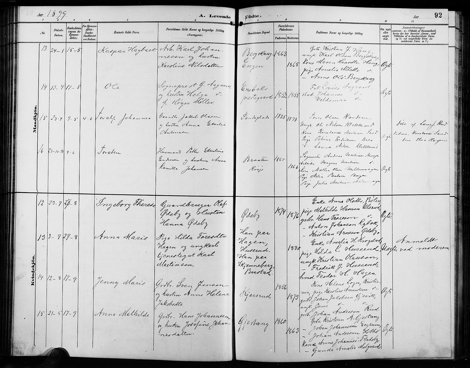 Enebakk prestekontor Kirkebøker, AV/SAO-A-10171c/G/Ga/L0006: Parish register (copy) no. I 6, 1889-1911, p. 92