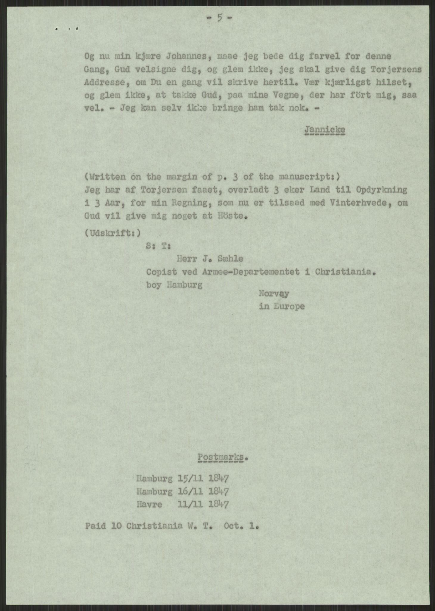 Samlinger til kildeutgivelse, Amerikabrevene, AV/RA-EA-4057/F/L0032: Innlån fra Hordaland: Nesheim - Øverland, 1838-1914, p. 961