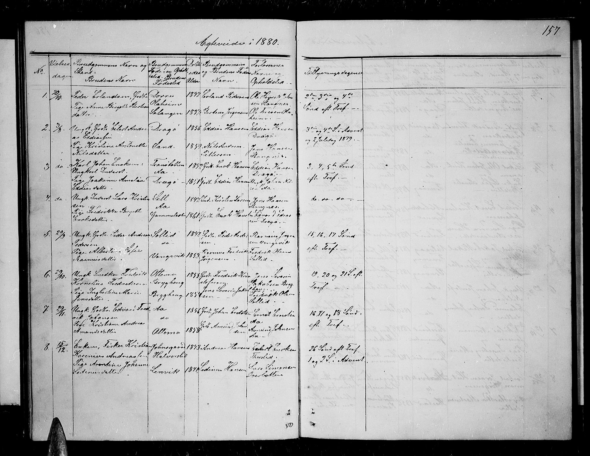 Tranøy sokneprestkontor, SATØ/S-1313/I/Ia/Iab/L0003klokker: Parish register (copy) no. 3, 1861-1887, p. 157