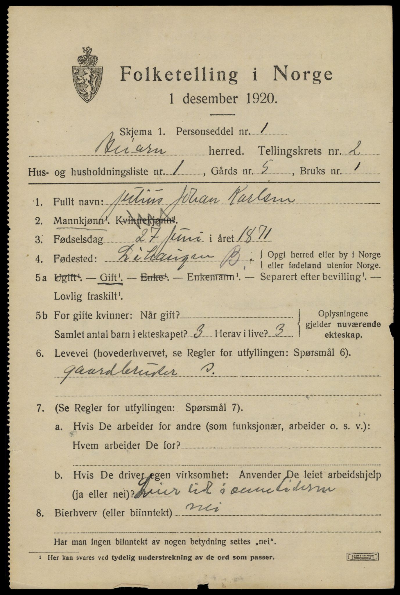 SAT, 1920 census for Beiarn, 1920, p. 946