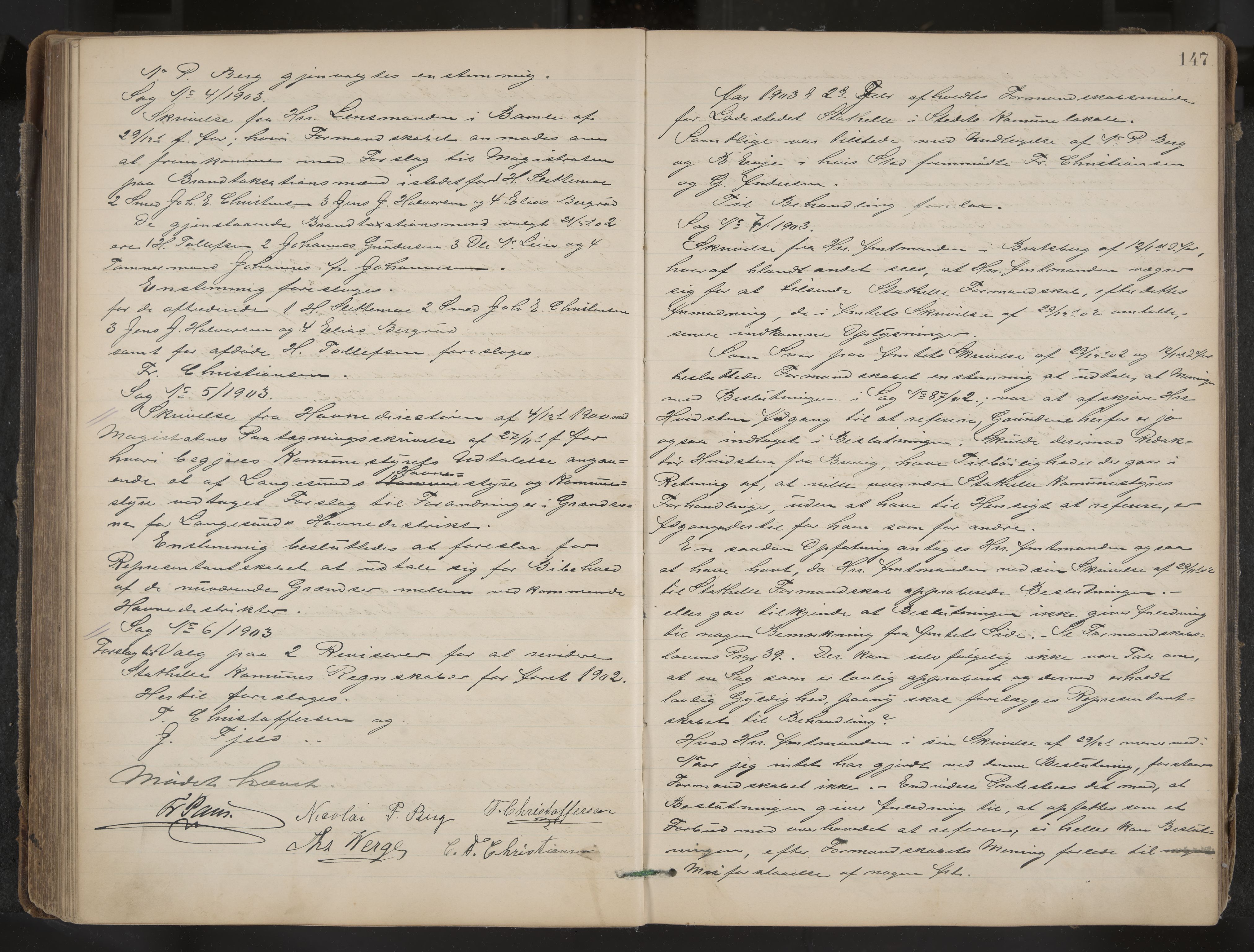 Stathelle formannskap og sentraladministrasjon, IKAK/0803021/A/L0002: Møtebok, 1892-1909, p. 147