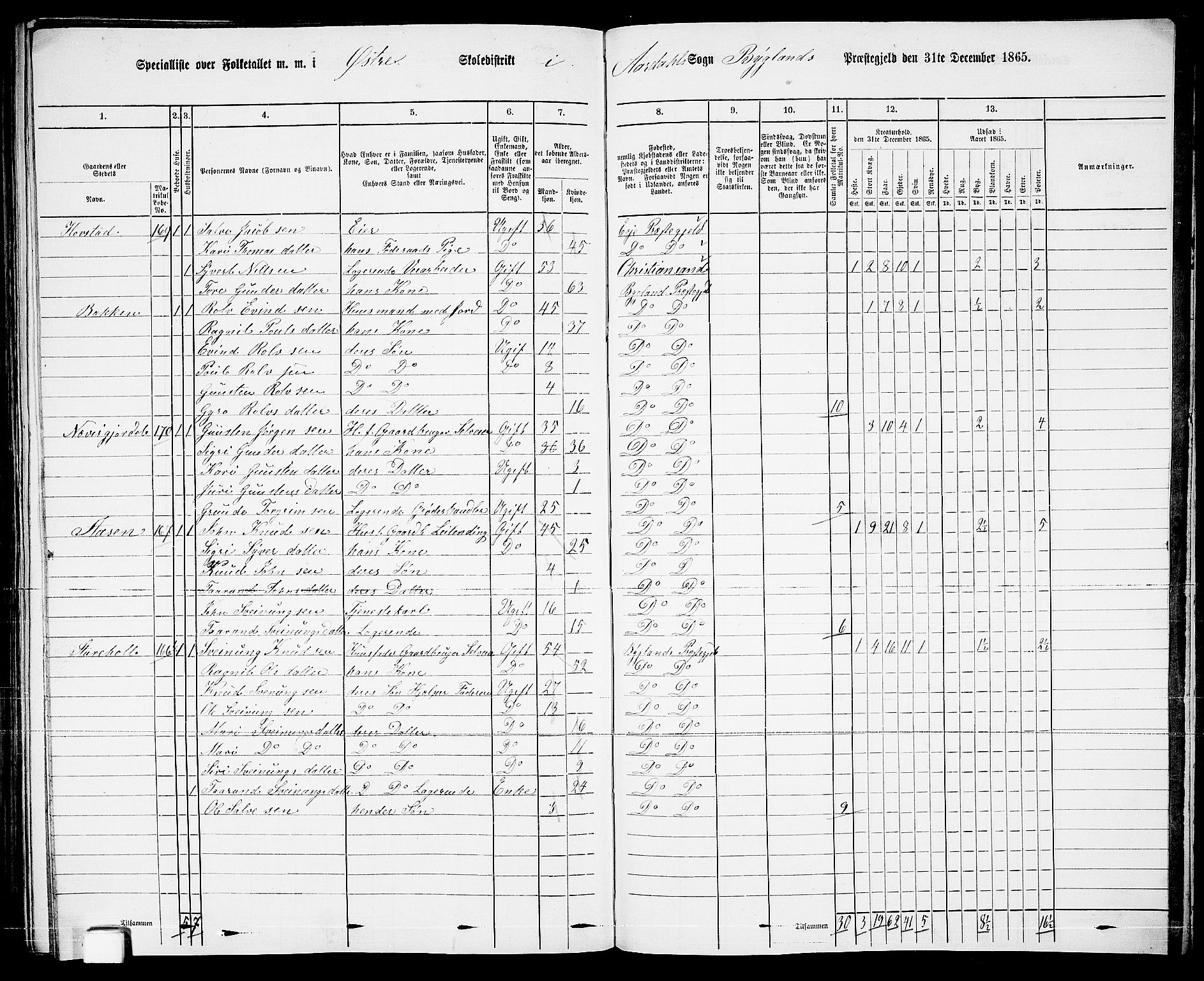 RA, 1865 census for Bygland, 1865, p. 86