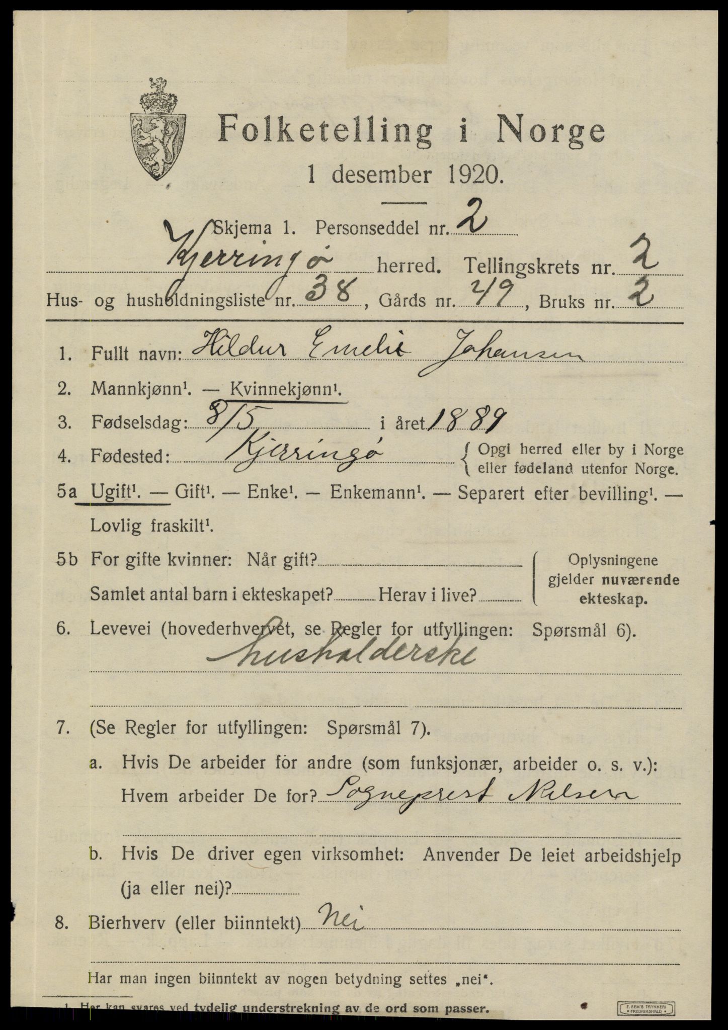 SAT, 1920 census for Kjerringøy, 1920, p. 1267