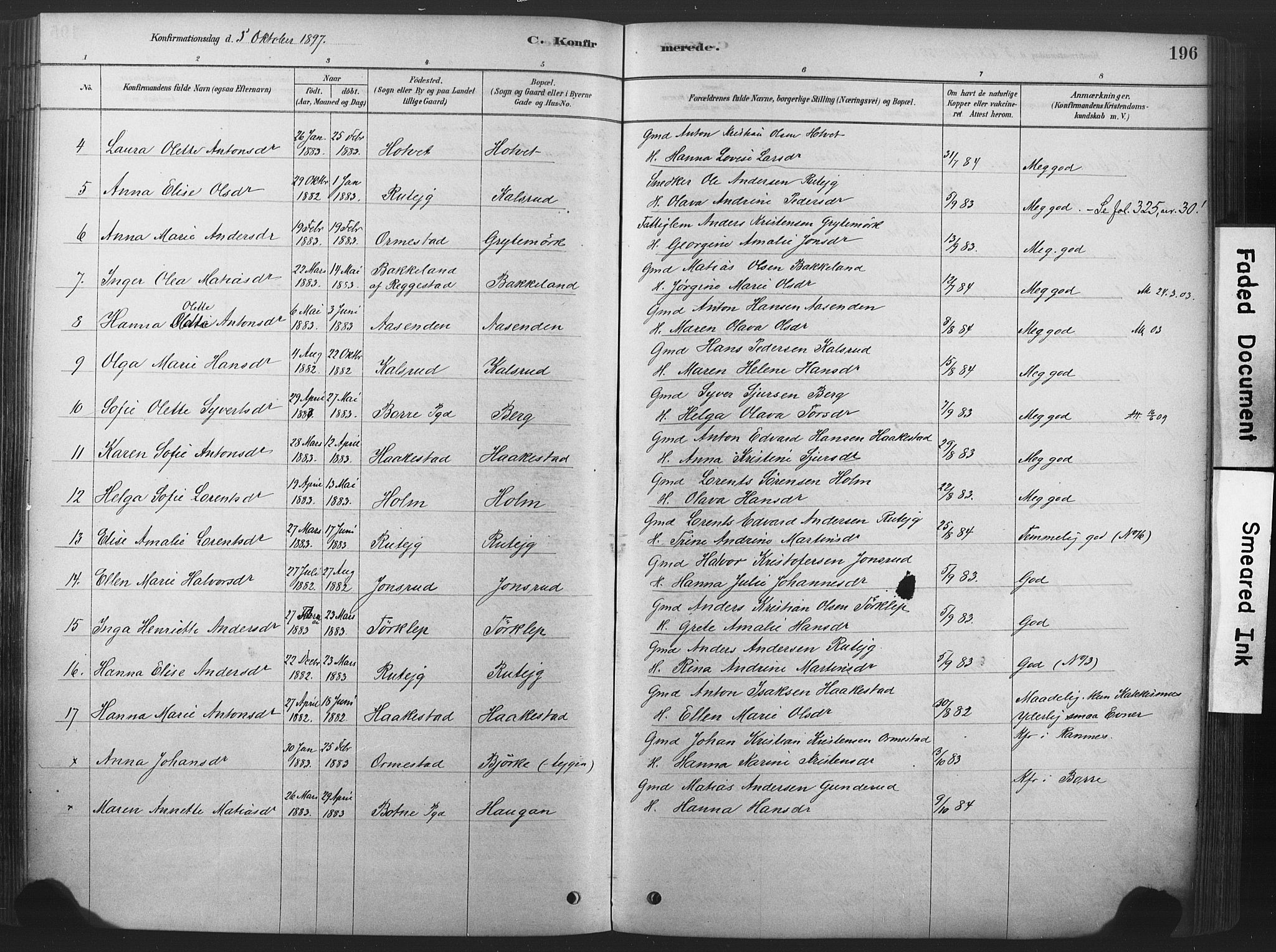 Våle kirkebøker, SAKO/A-334/F/Fa/L0011: Parish register (official) no. I 11, 1878-1906, p. 196