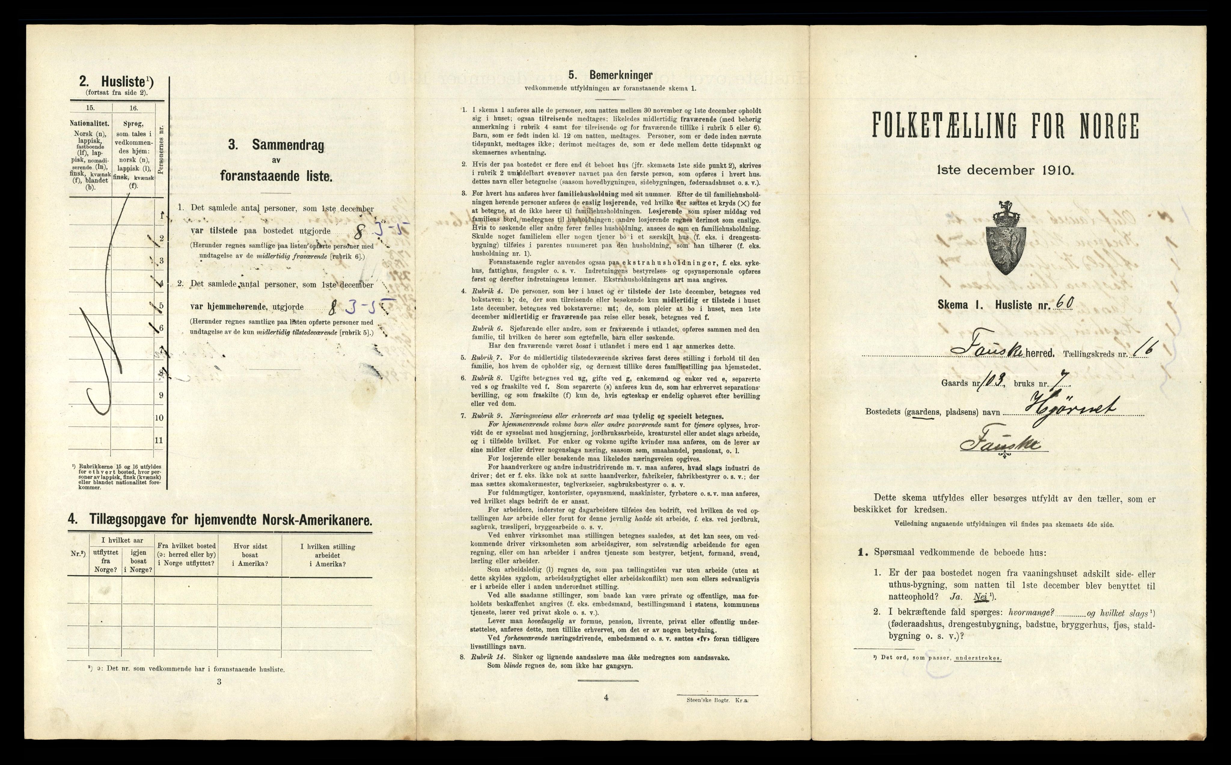 RA, 1910 census for Fauske, 1910, p. 1036