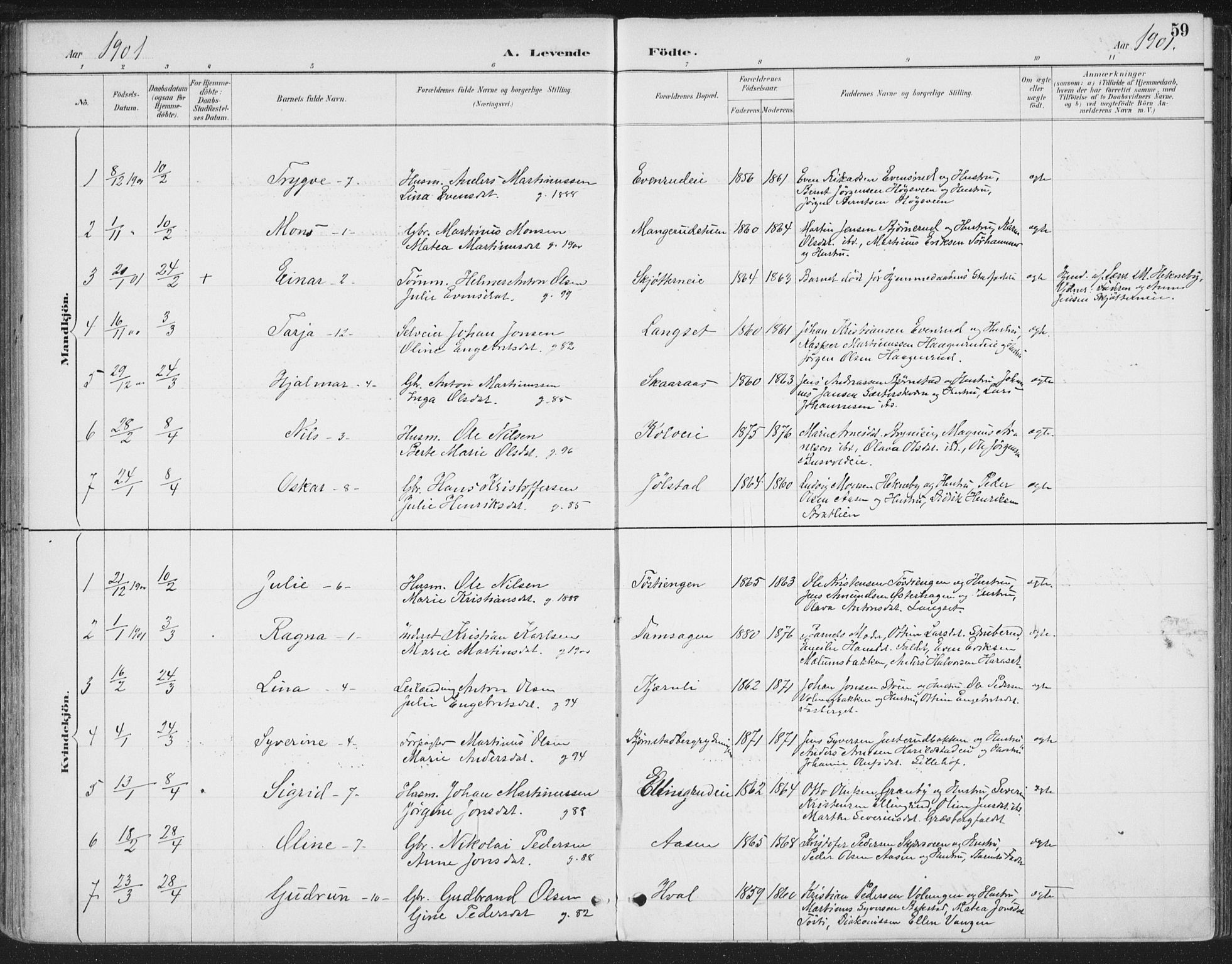 Romedal prestekontor, SAH/PREST-004/K/L0008: Parish register (official) no. 8, 1887-1905, p. 59