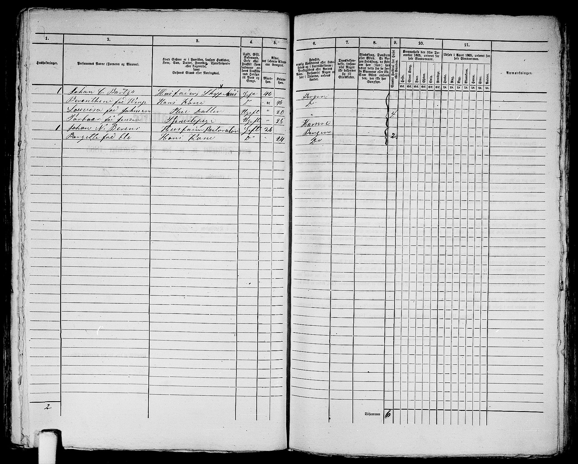 RA, 1865 census for Bergen, 1865, p. 394