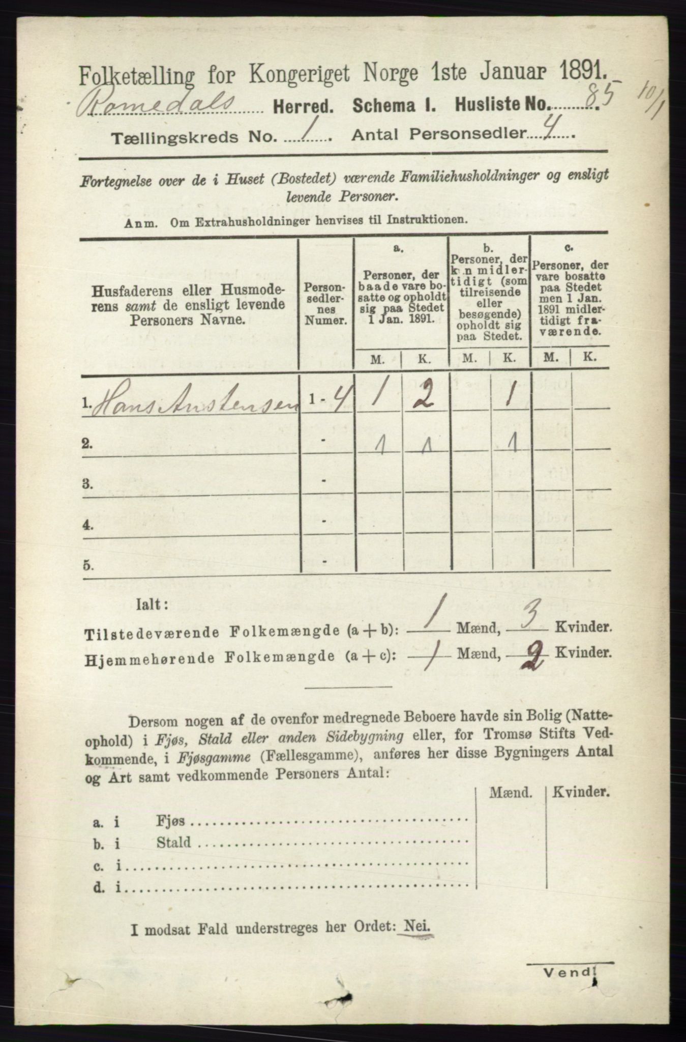 RA, 1891 census for 0416 Romedal, 1891, p. 116