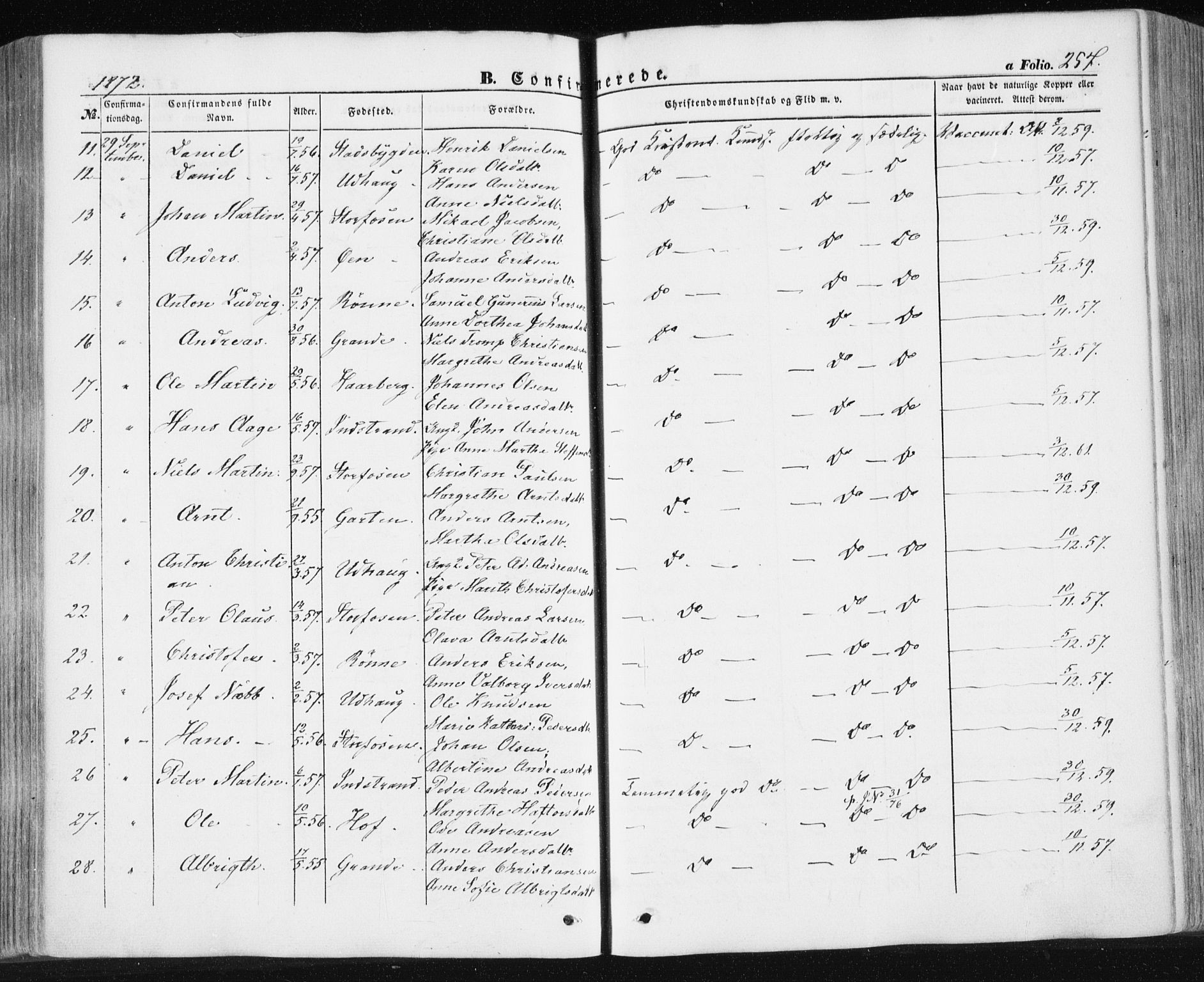 Ministerialprotokoller, klokkerbøker og fødselsregistre - Sør-Trøndelag, SAT/A-1456/659/L0737: Parish register (official) no. 659A07, 1857-1875, p. 257