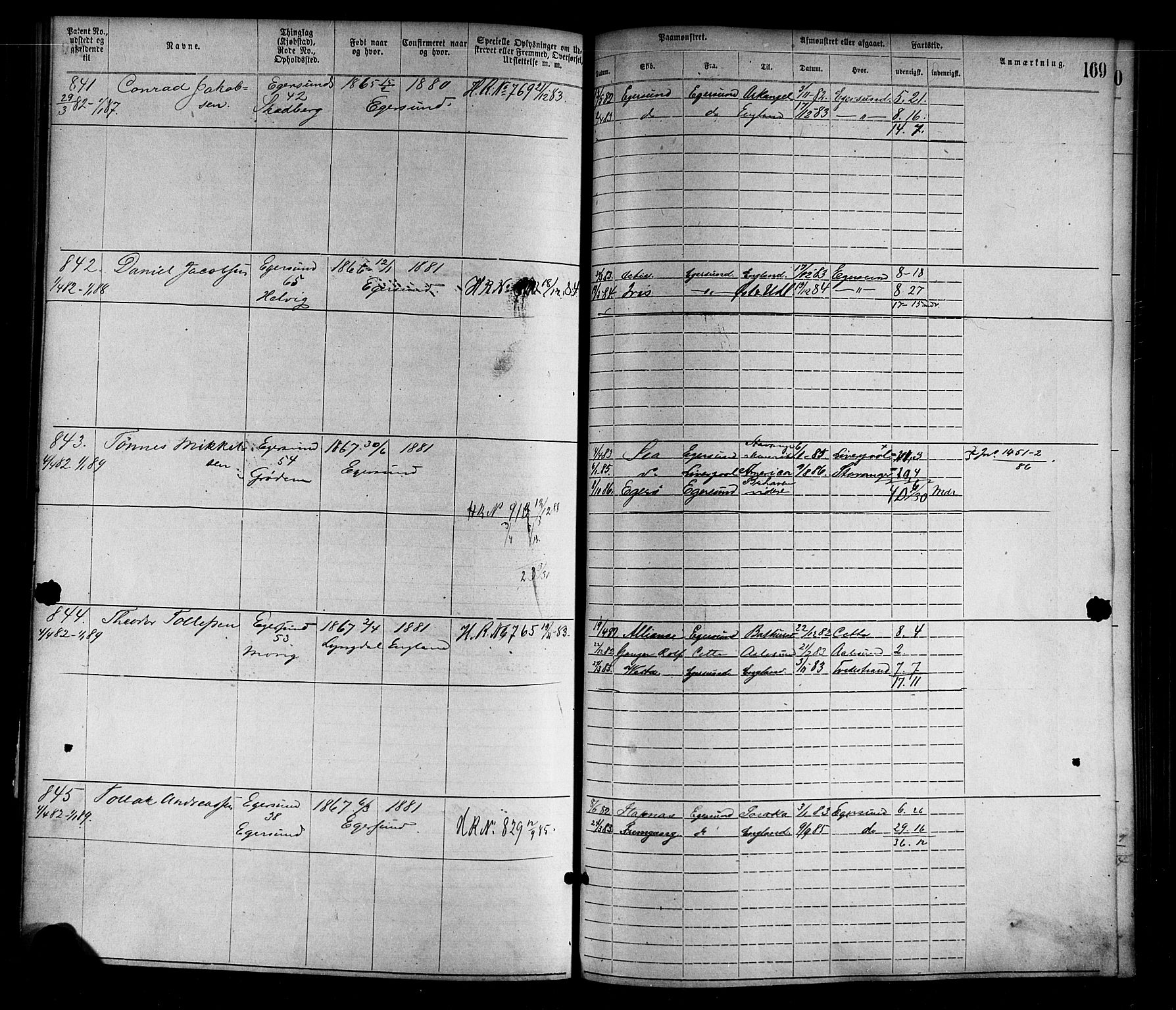 Egersund mønstringskrets, AV/SAK-2031-0019/F/Fa/L0001: Annotasjonsrulle nr 1-1440 med register, O-1, 1869-1895, p. 190