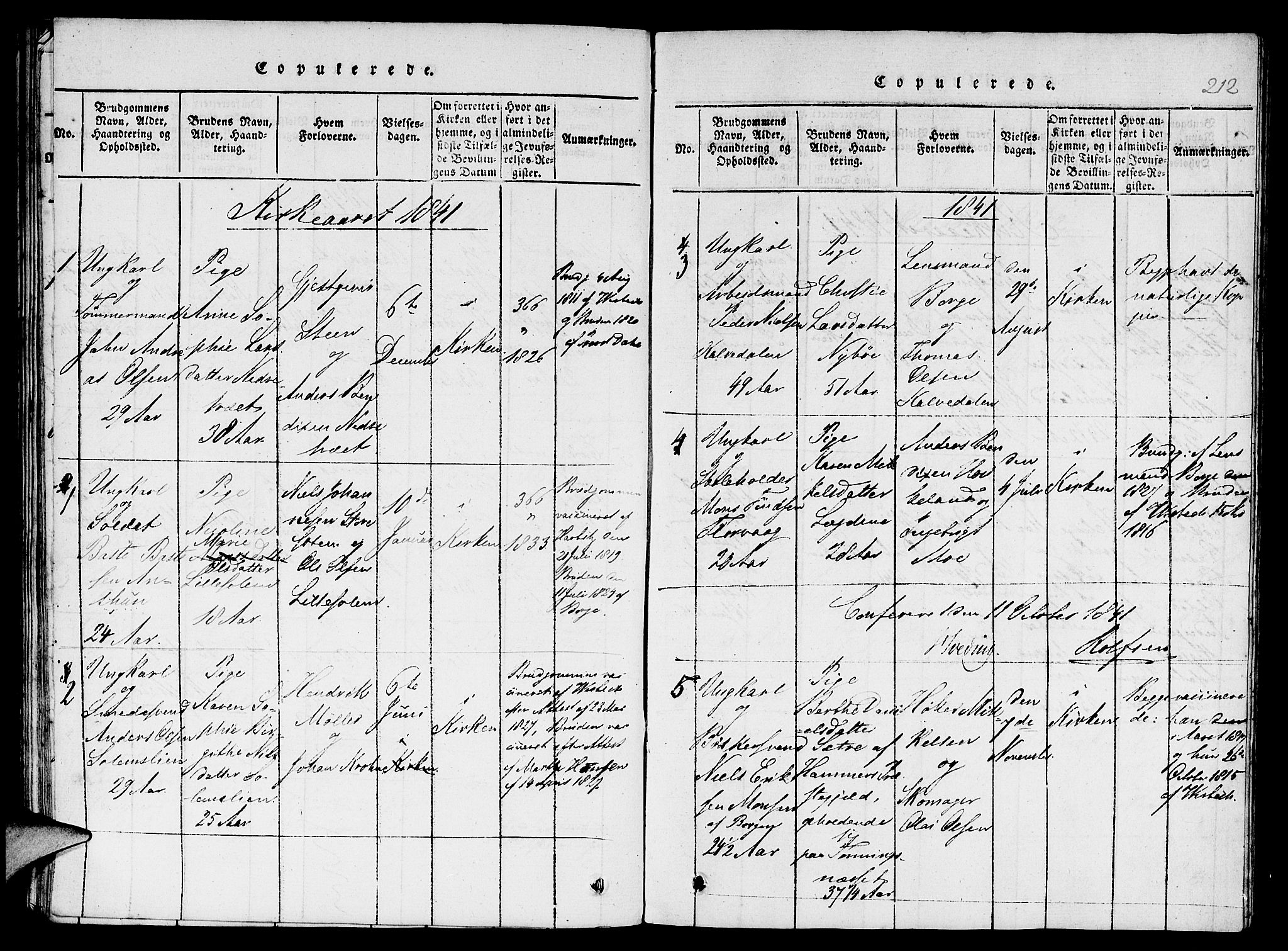 St. Jørgens hospital og Årstad sokneprestembete, SAB/A-99934: Parish register (copy) no. A 1, 1816-1843, p. 212